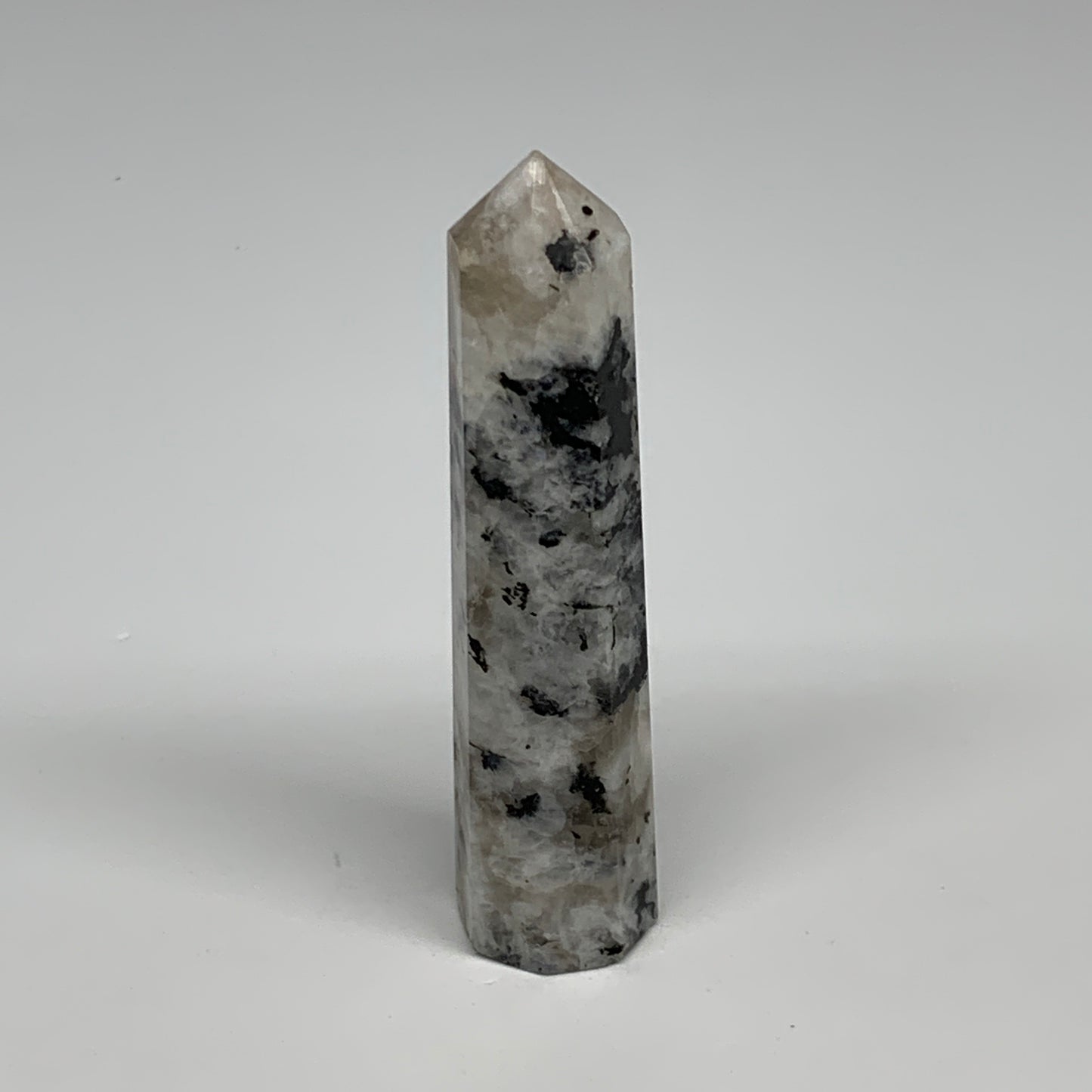 80.6g, 3.9"x0.9", Rainbow Moonstone Tower Obelisk Point Crystal @India, B29211