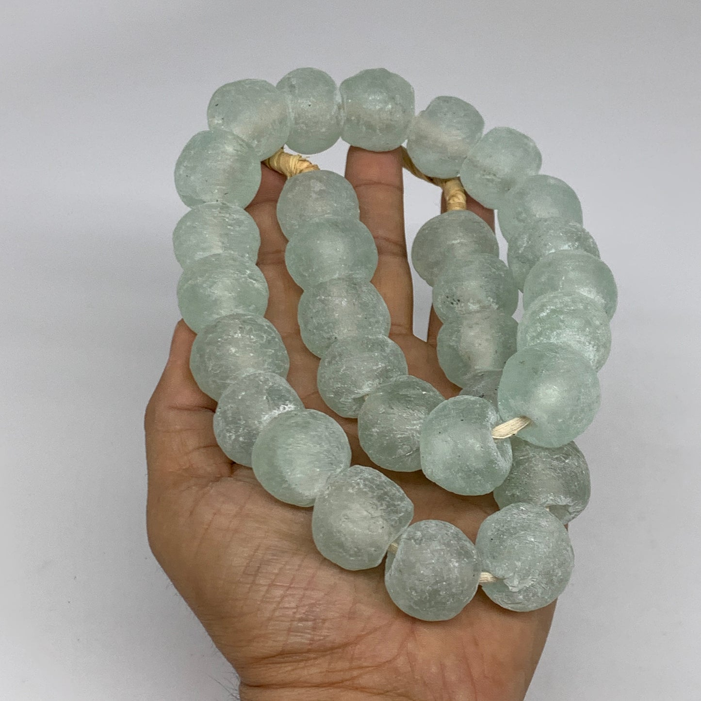 0.87 lbs, 15mm-21mm, 1 Strand, 30 beads, Green/Blue Sea Glass Beads, B35702