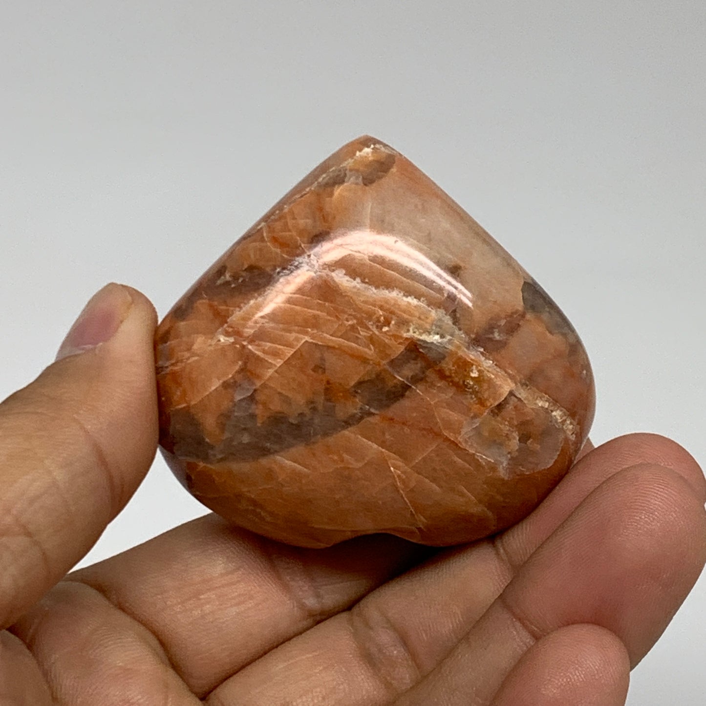 83.1g, 1.9"x2.1"x1", Peach Moonstone Heart Crystal Polished, B34997