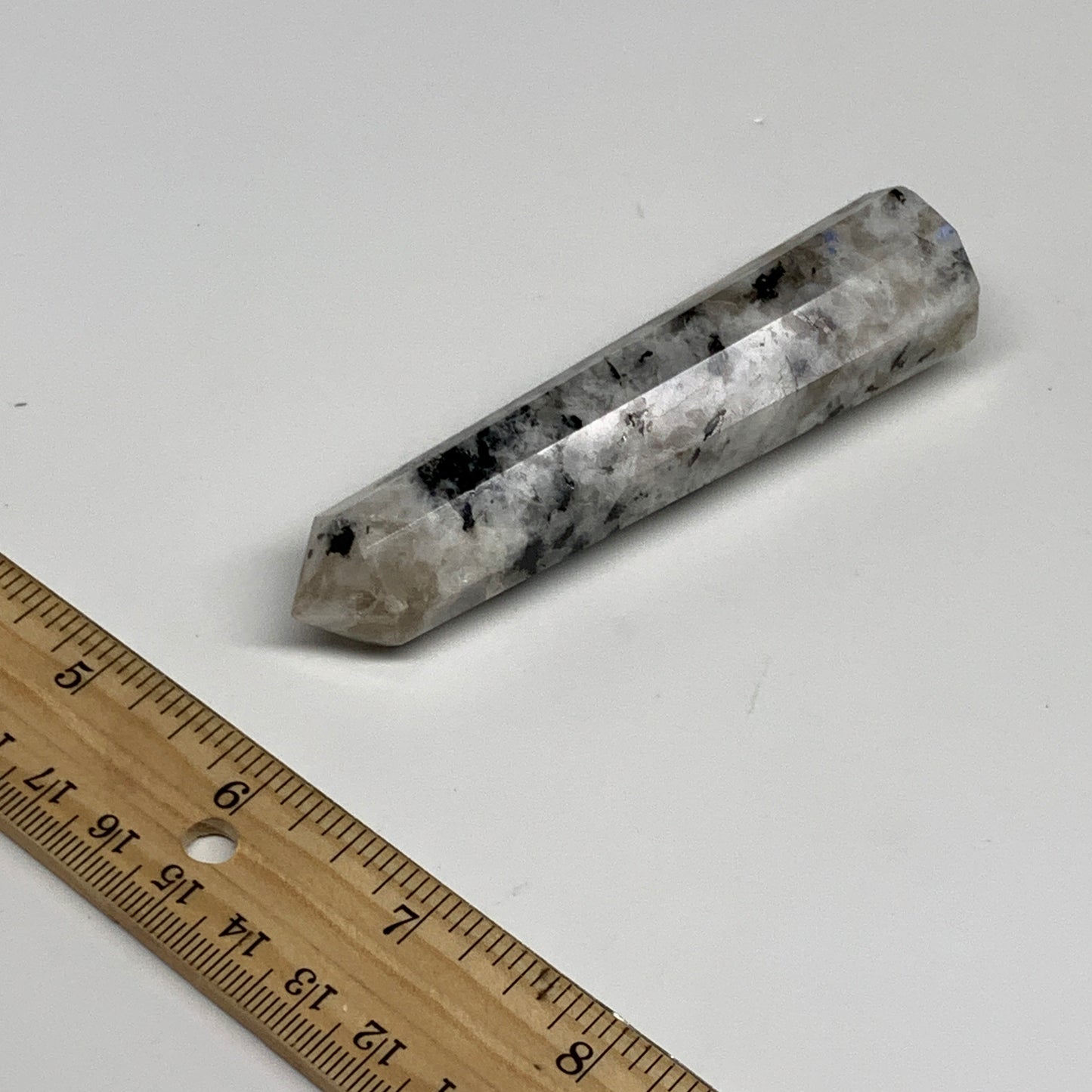 80.6g, 3.9"x0.9", Rainbow Moonstone Tower Obelisk Point Crystal @India, B29211