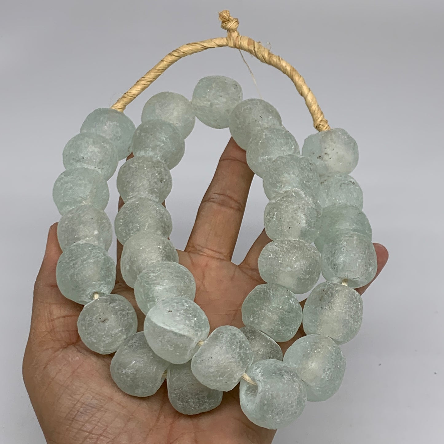 0.95 lbs, 16mm-22mm, 1 Strand, 31 beads, Green/Blue Sea Glass Beads, B35703