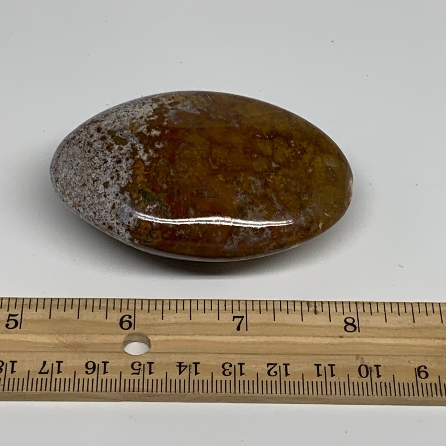 117.5g, 2.8"x1.8"x1" Natural Ocean Jasper Palm-Stone Orbicular Jasper, B30748