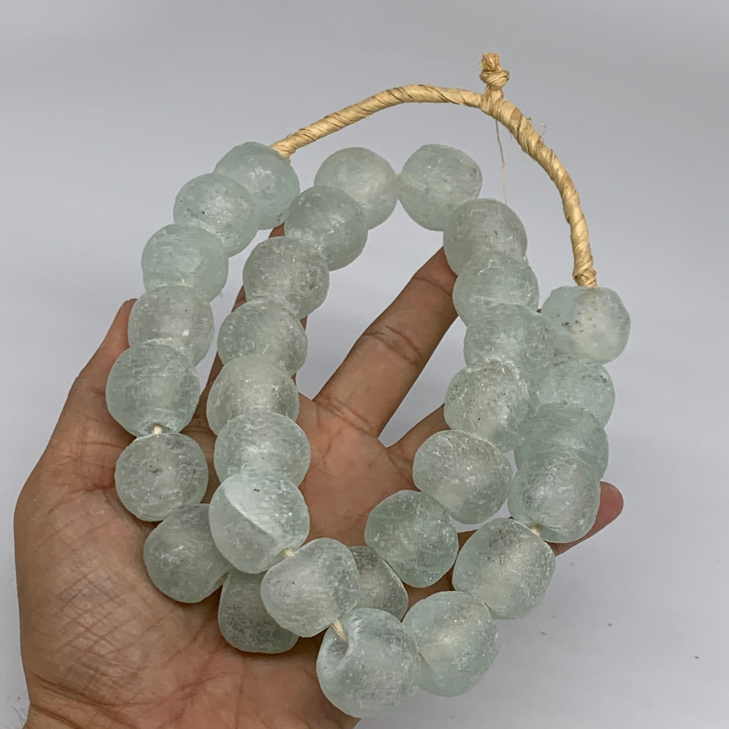 0.95 lbs, 16mm-22mm, 1 Strand, 31 beads, Green/Blue Sea Glass Beads, B35703