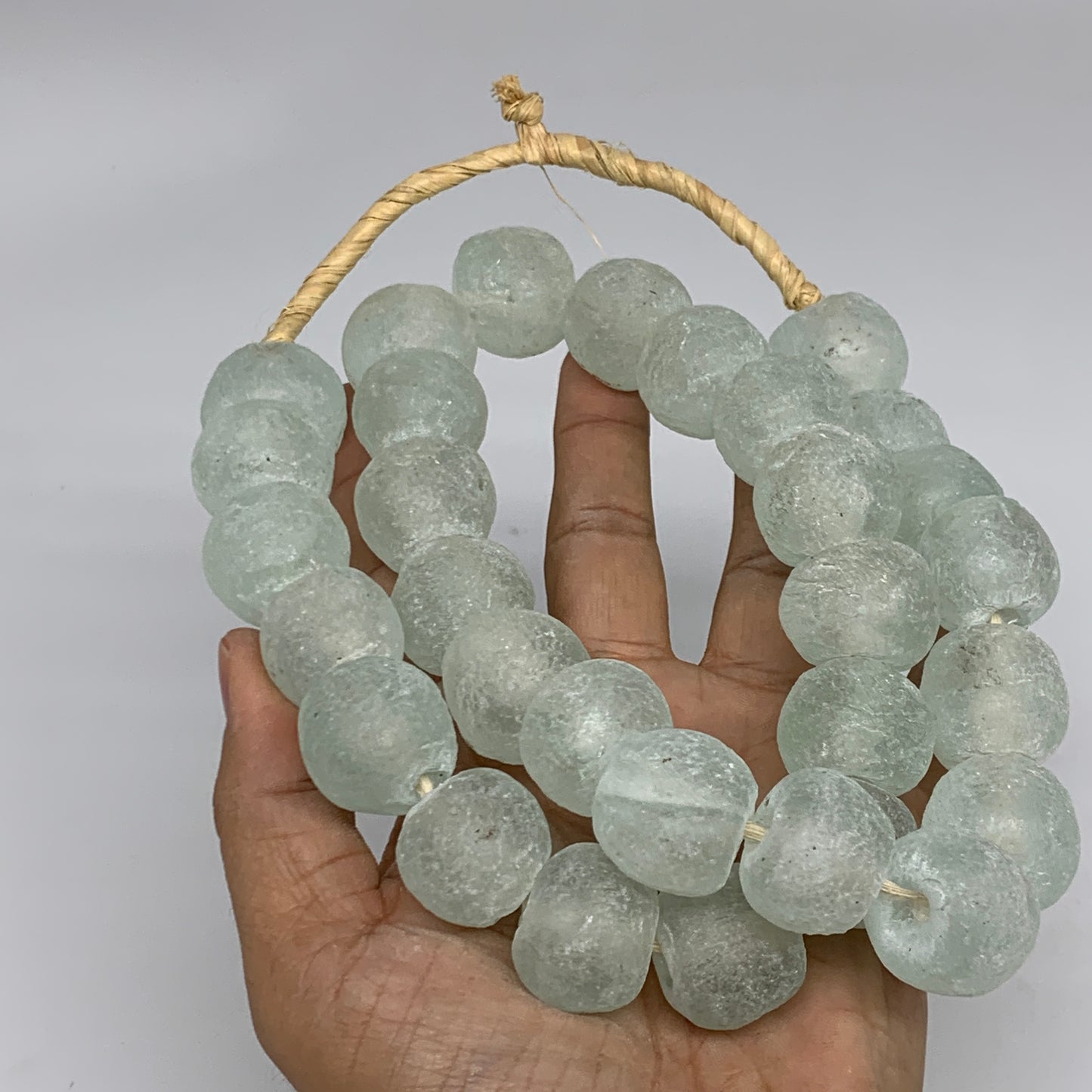 0.95 lbs, 16mm-22mm, 1 Strand, 31 beads, Green/Blue Sea Glass Beads, B35703