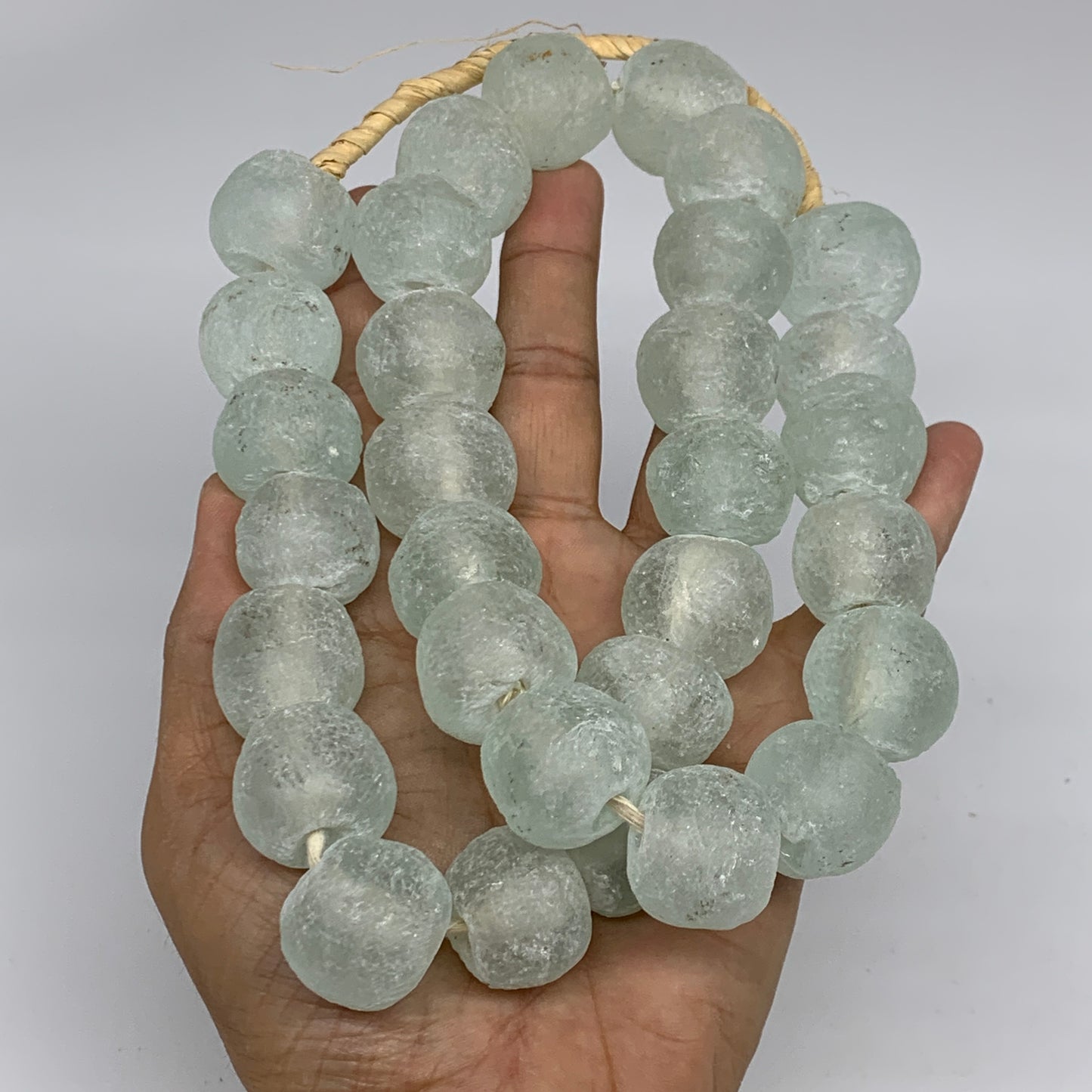 0.95 lbs, 16mm-22mm, 1 Strand, 31 beads, Green/Blue Sea Glass Beads, B35703