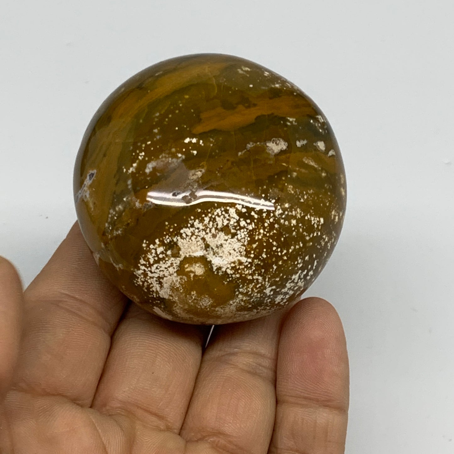 139.3g, 2.1"x2.1"x1.3" Natural Ocean Jasper Palm-Stone Orbicular Jasper, B30749
