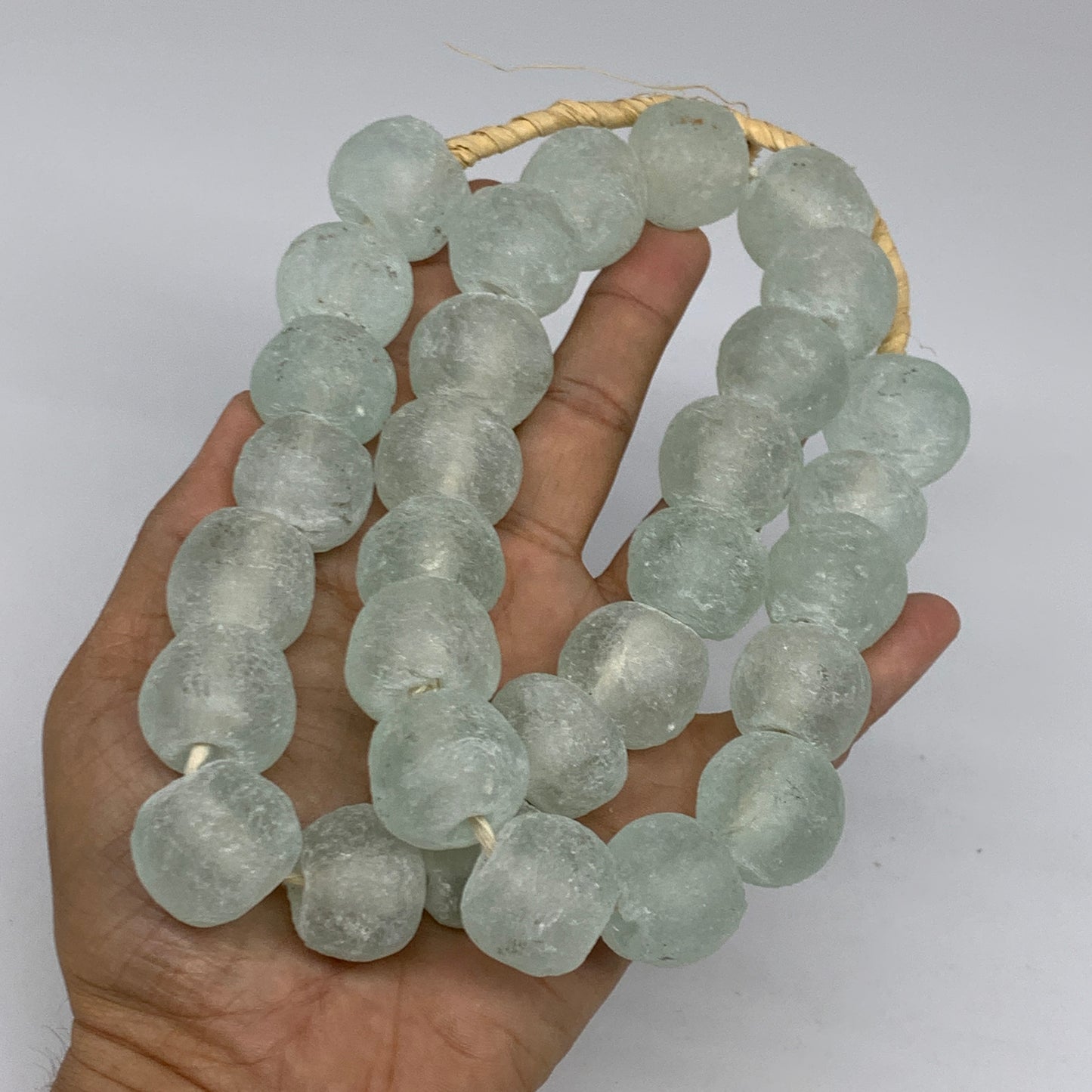 0.95 lbs, 16mm-22mm, 1 Strand, 31 beads, Green/Blue Sea Glass Beads, B35703