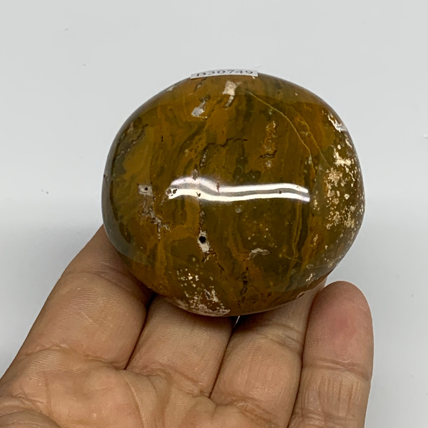 139.3g, 2.1"x2.1"x1.3" Natural Ocean Jasper Palm-Stone Orbicular Jasper, B30749