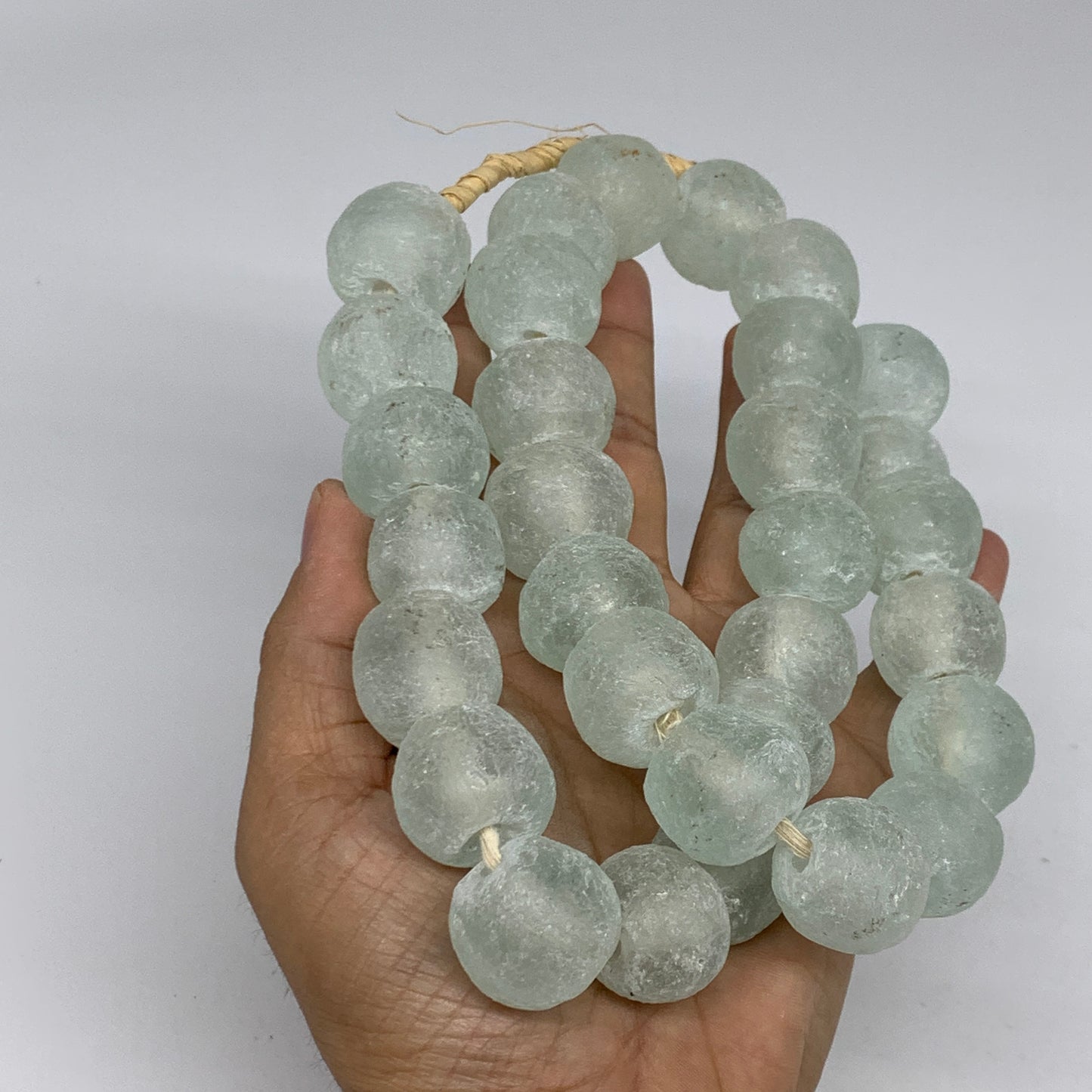 0.95 lbs, 16mm-22mm, 1 Strand, 31 beads, Green/Blue Sea Glass Beads, B35703