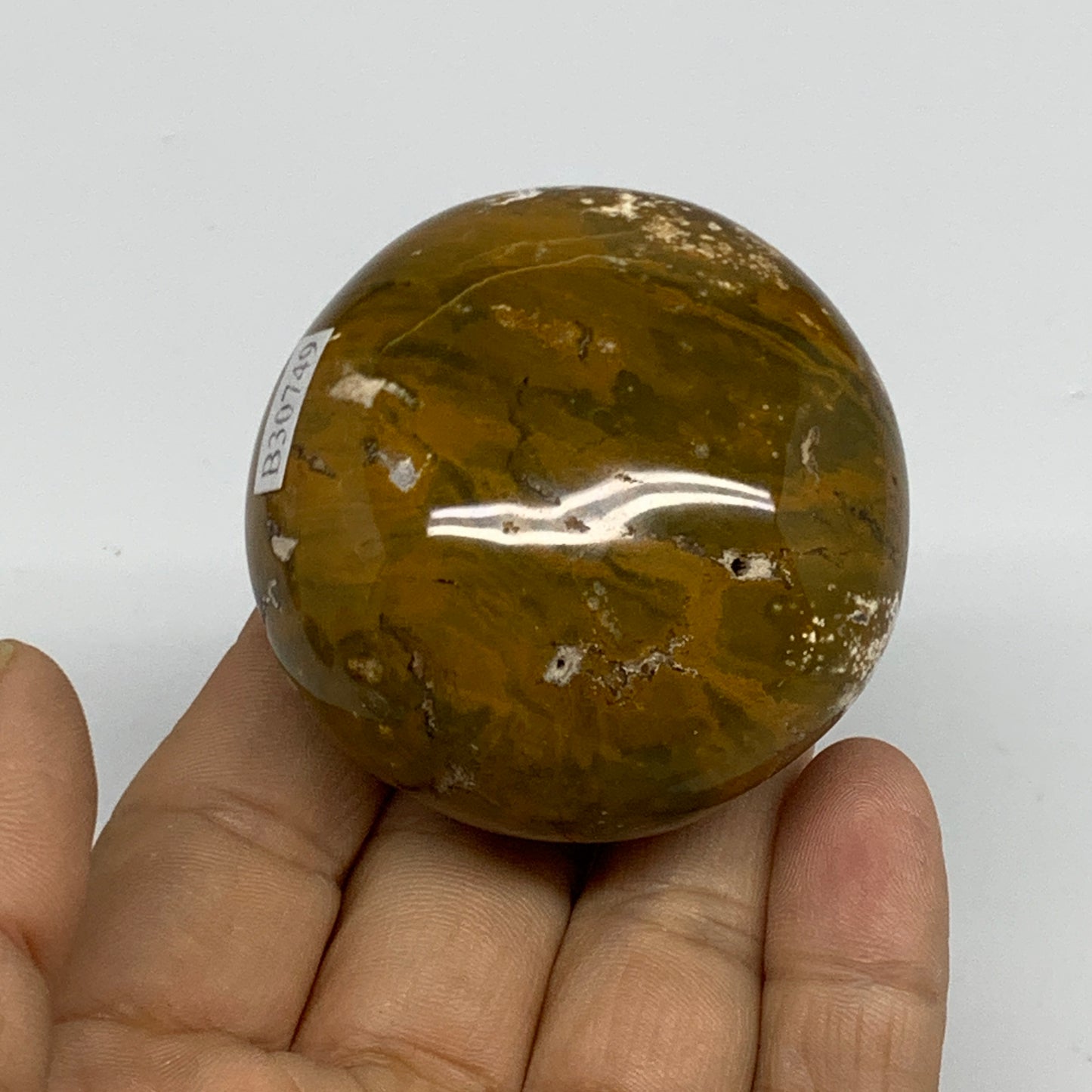 139.3g, 2.1"x2.1"x1.3" Natural Ocean Jasper Palm-Stone Orbicular Jasper, B30749