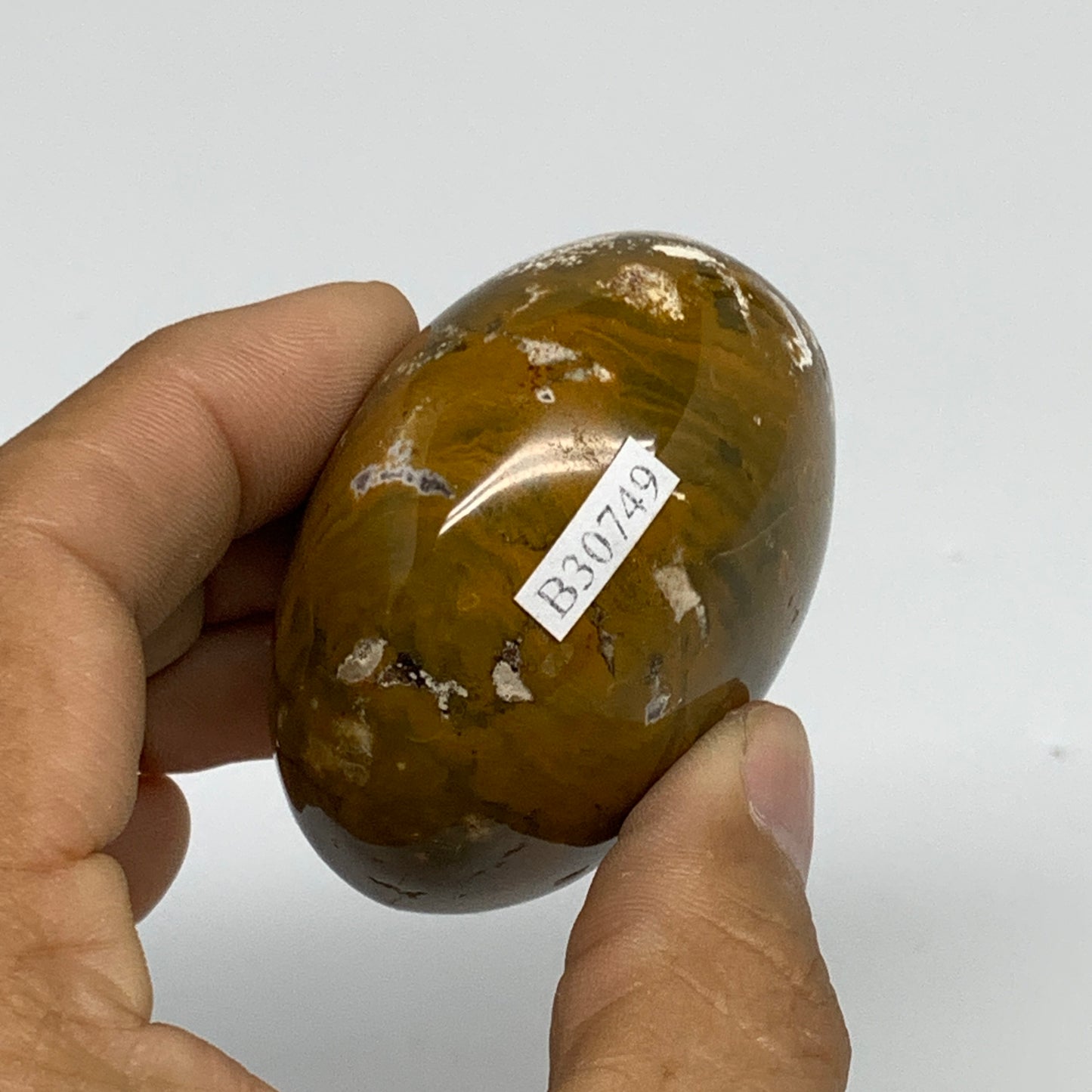 139.3g, 2.1"x2.1"x1.3" Natural Ocean Jasper Palm-Stone Orbicular Jasper, B30749