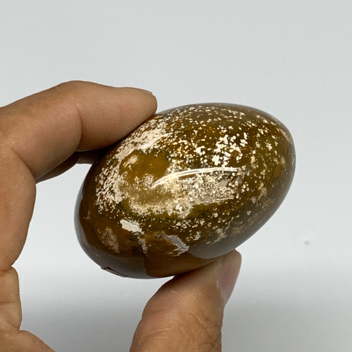 139.3g, 2.1"x2.1"x1.3" Natural Ocean Jasper Palm-Stone Orbicular Jasper, B30749