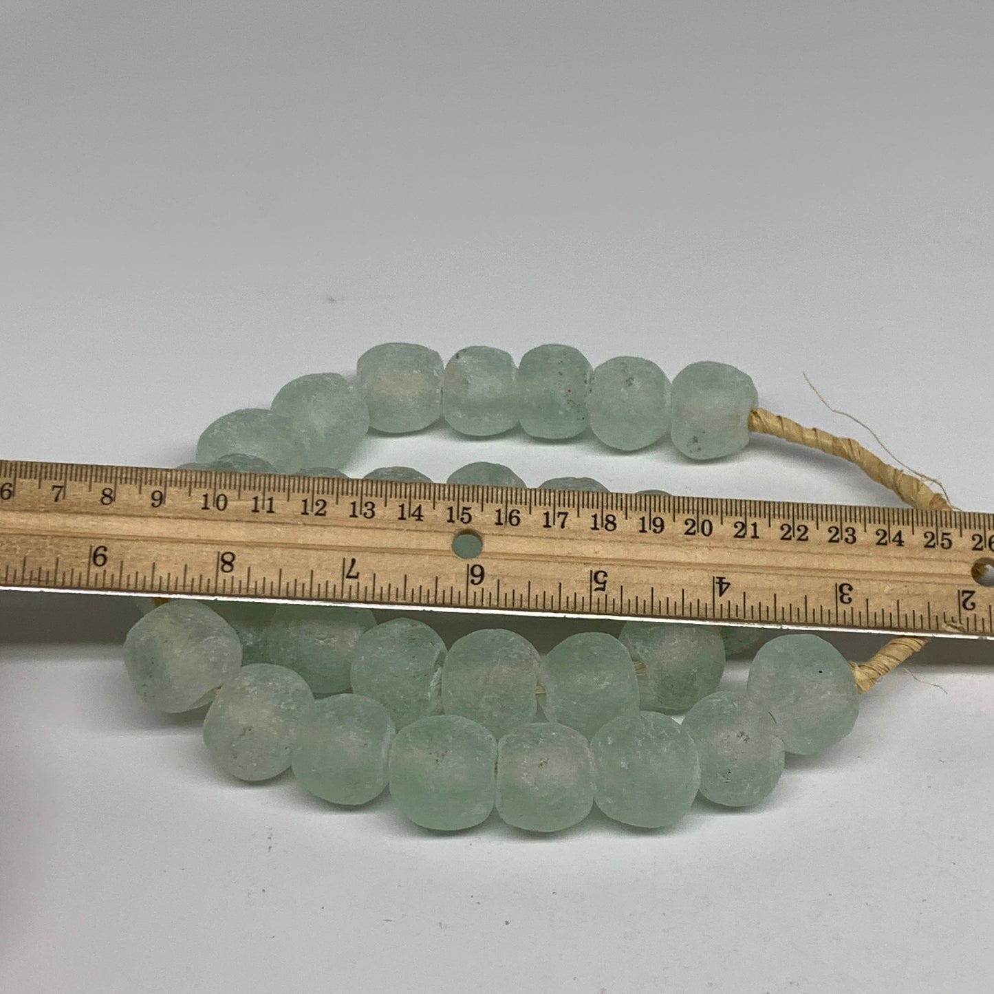 0.95 lbs, 16mm-22mm, 1 Strand, 31 beads, Green/Blue Sea Glass Beads, B35703