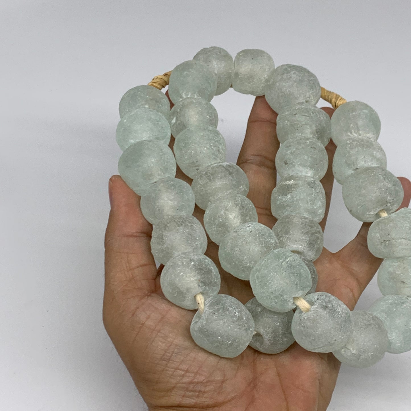 0.95 lbs, 15mm-24mm, 1 Strand, 31 beads, Green/Blue Sea Glass Beads, B35704