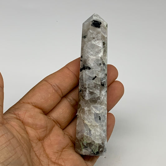 88.6g, 4.1"x0.9", Rainbow Moonstone Tower Obelisk Point Crystal @India, B29210