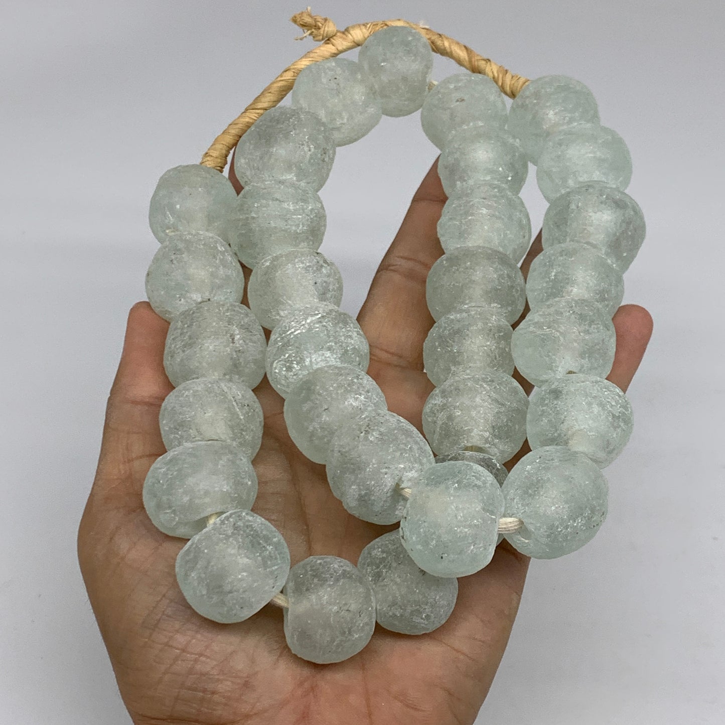 0.95 lbs, 15mm-24mm, 1 Strand, 31 beads, Green/Blue Sea Glass Beads, B35704