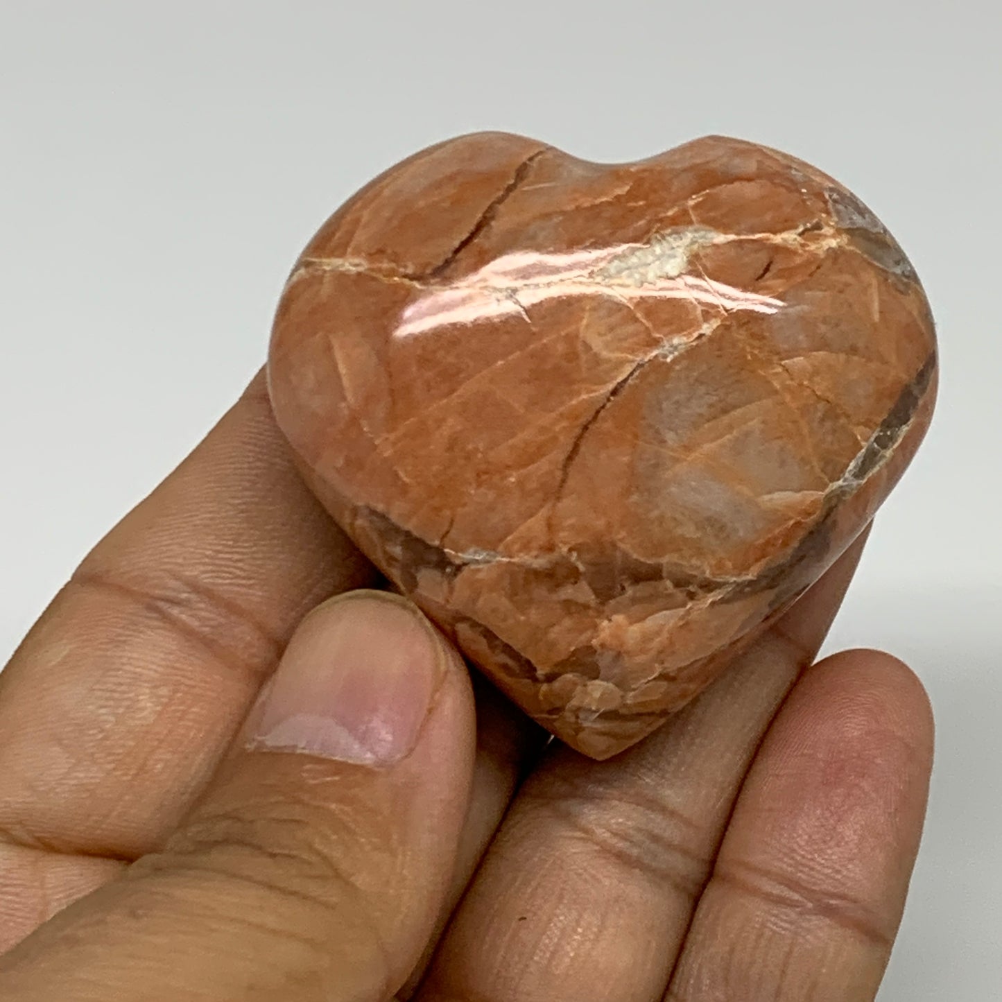 72.3g, 1.8"x2"x1", Peach Moonstone Heart Crystal Polished, B34999