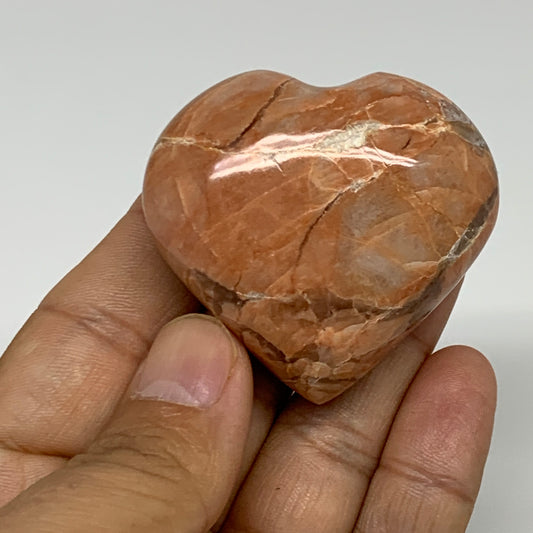 72.3g, 1.8"x2"x1", Peach Moonstone Heart Crystal Polished, B34999