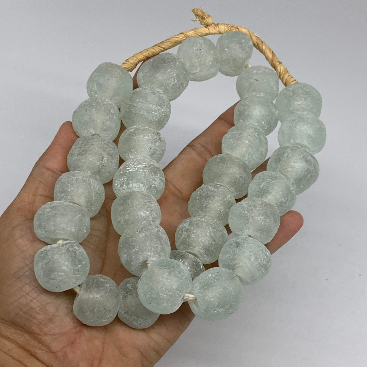 0.95 lbs, 15mm-24mm, 1 Strand, 31 beads, Green/Blue Sea Glass Beads, B35704