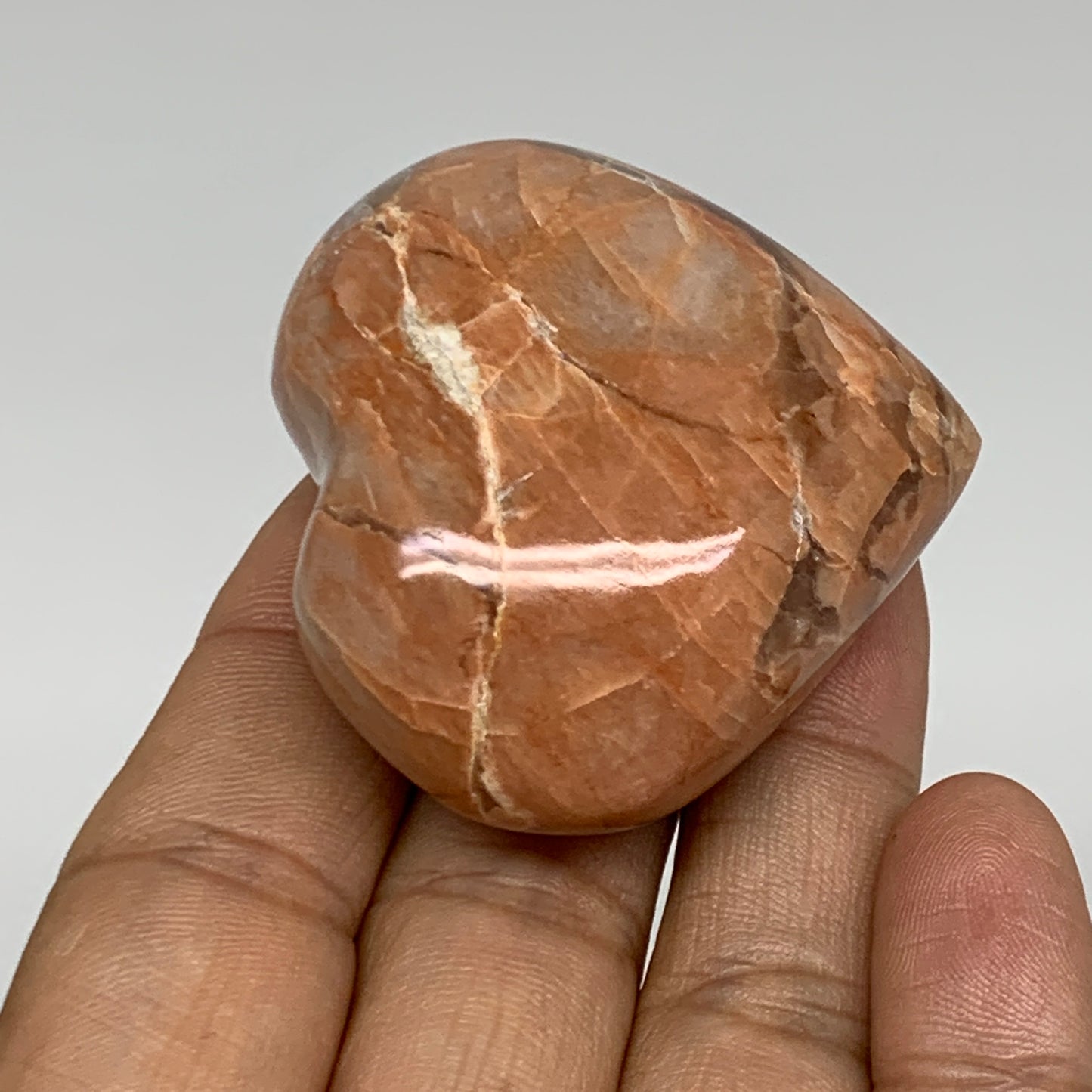 72.3g, 1.8"x2"x1", Peach Moonstone Heart Crystal Polished, B34999