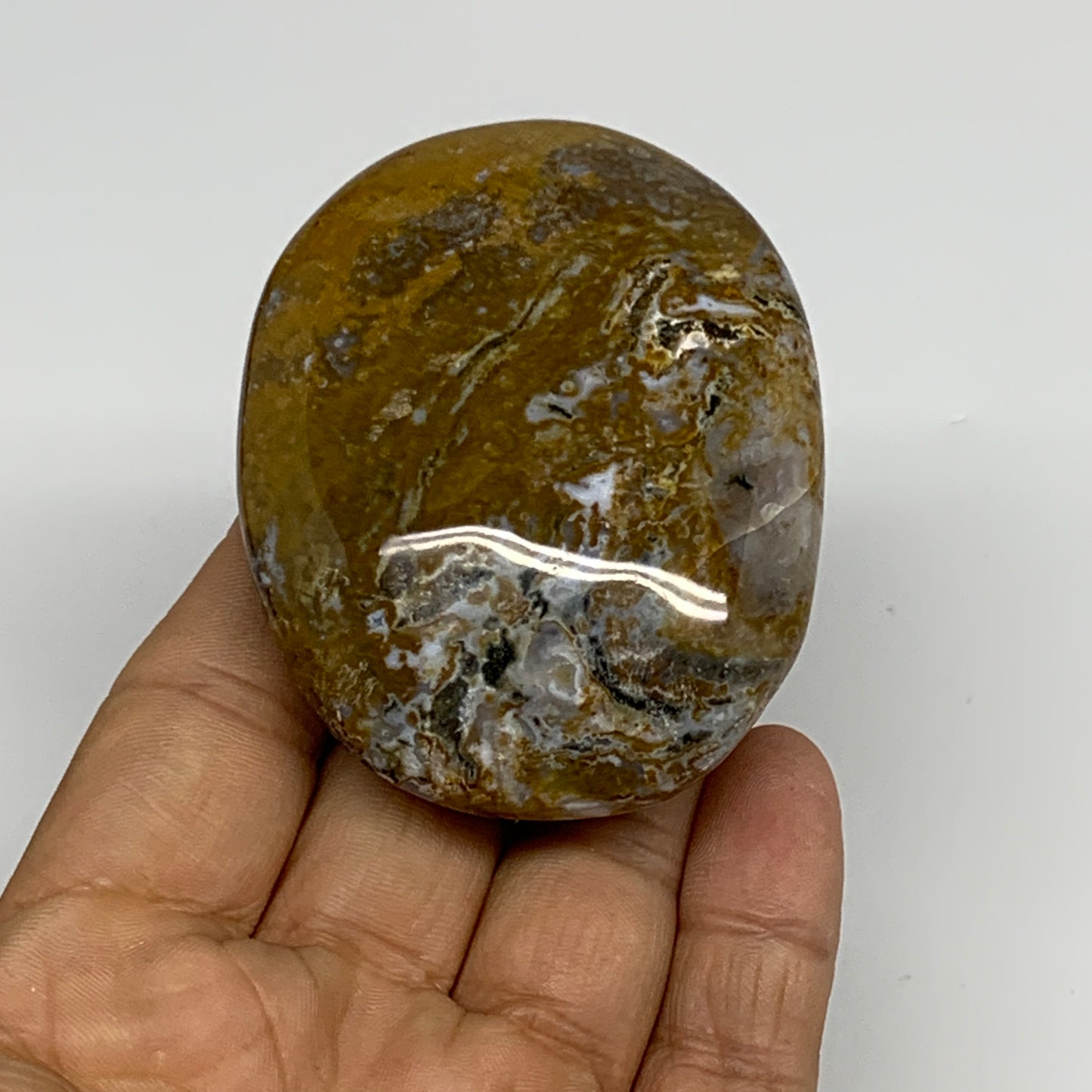 131.1g, 2.7"x2"x1.1" Natural Ocean Jasper Palm-Stone Orbicular Jasper, B30750