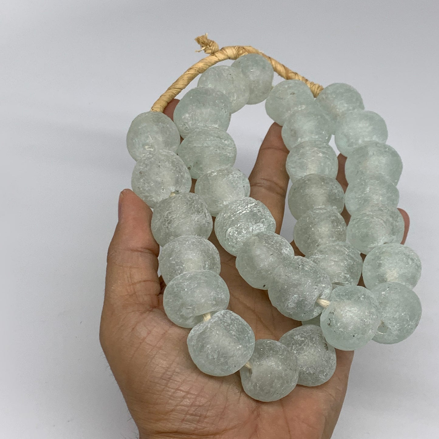 0.95 lbs, 15mm-24mm, 1 Strand, 31 beads, Green/Blue Sea Glass Beads, B35704