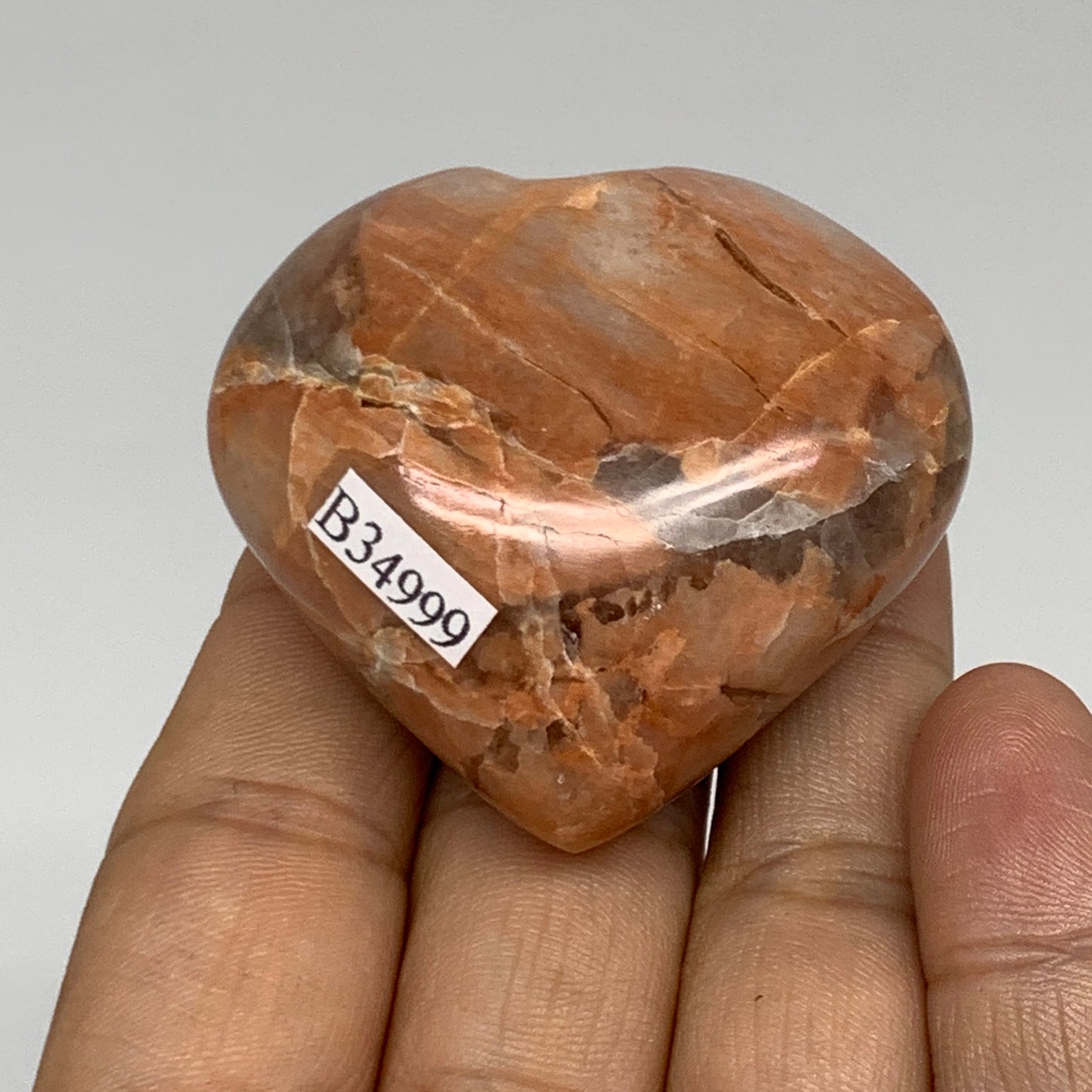 72.3g, 1.8"x2"x1", Peach Moonstone Heart Crystal Polished, B34999