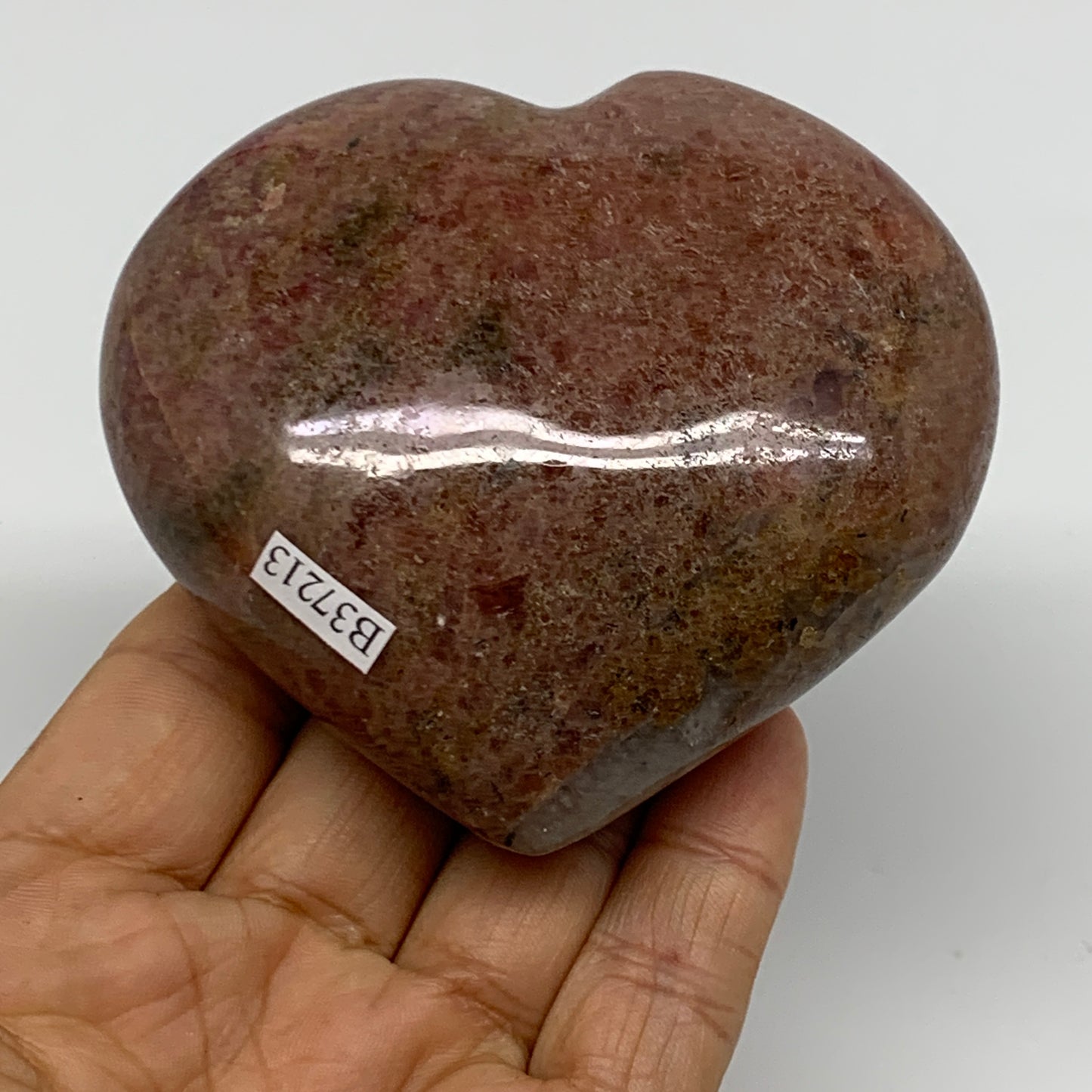 0.89 lbs, 3.1"x3.3"x1.5", Natural Rhodonite Heart Polished Crystal, B37213