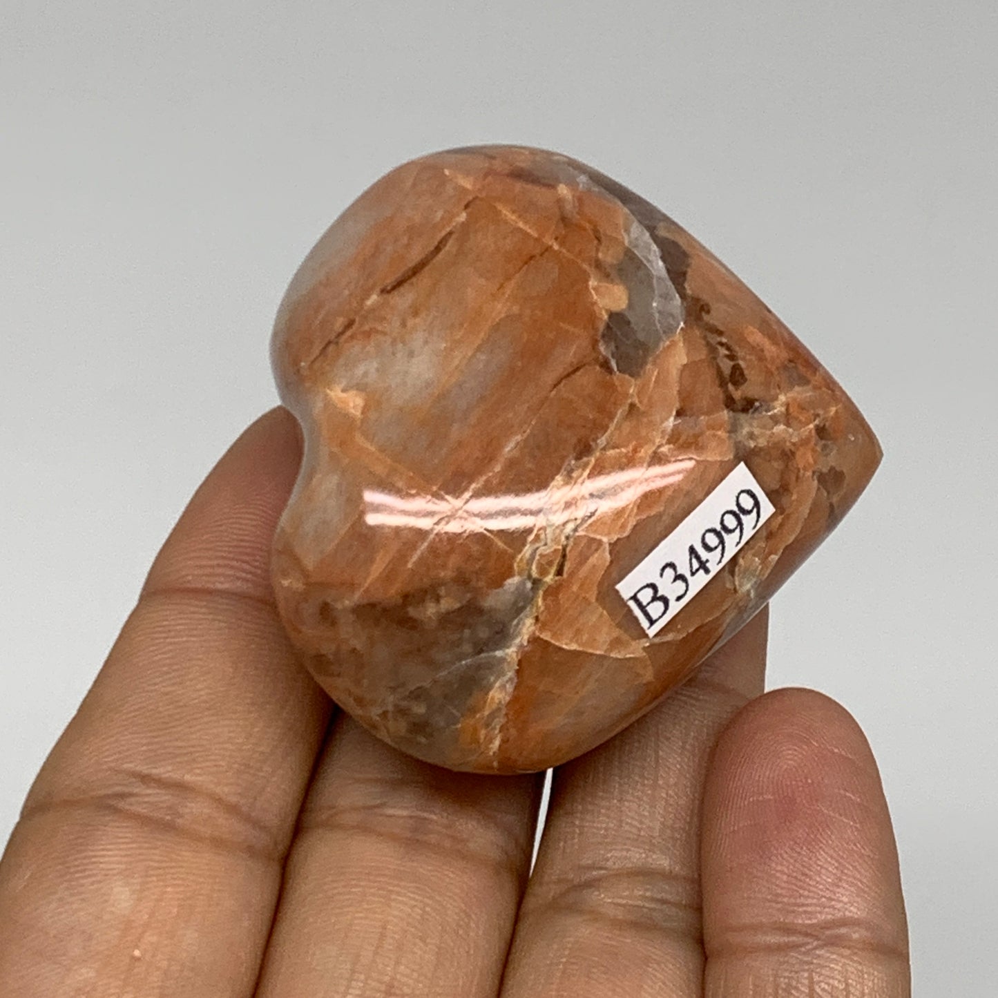 72.3g, 1.8"x2"x1", Peach Moonstone Heart Crystal Polished, B34999