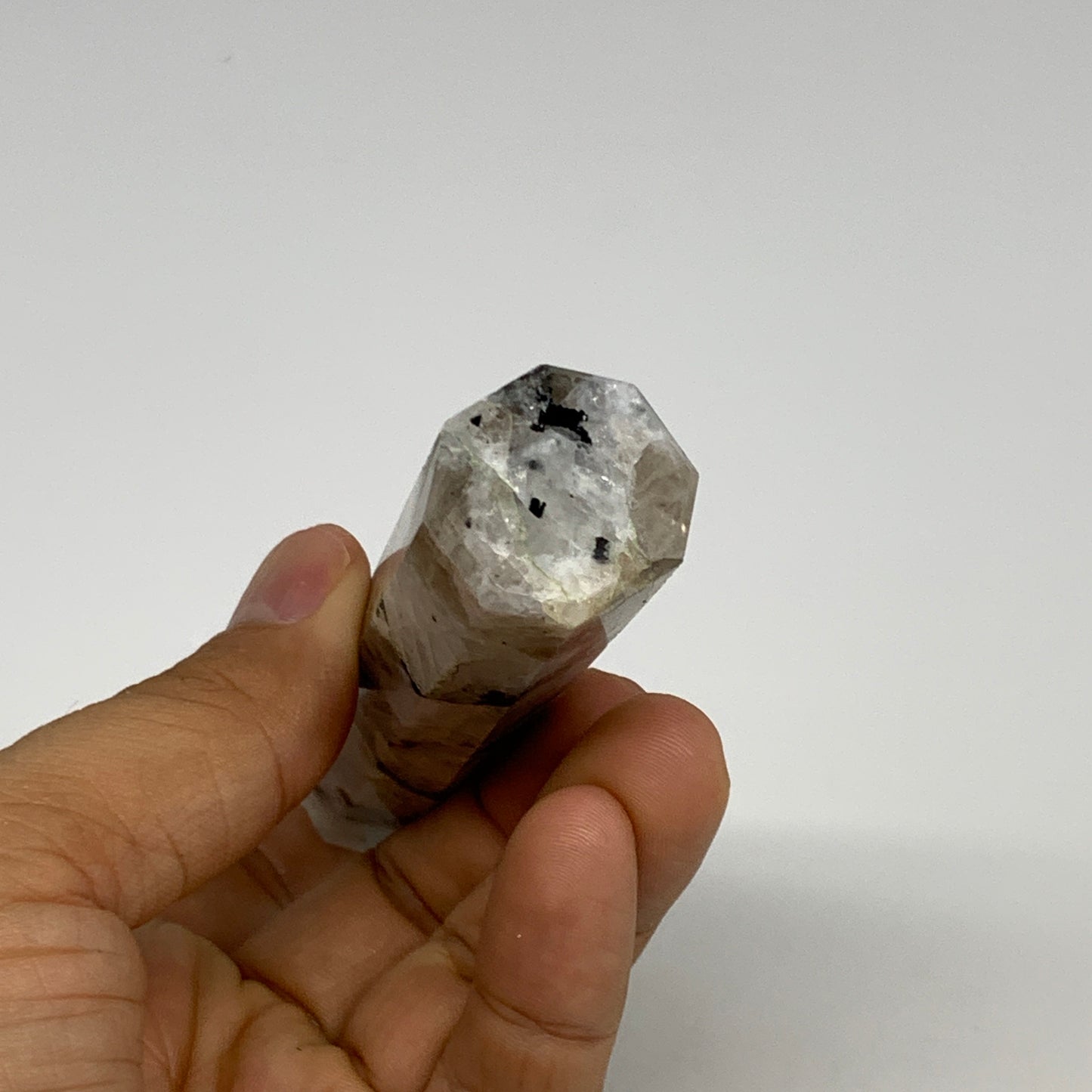 88.6g, 4.1"x0.9", Rainbow Moonstone Tower Obelisk Point Crystal @India, B29210