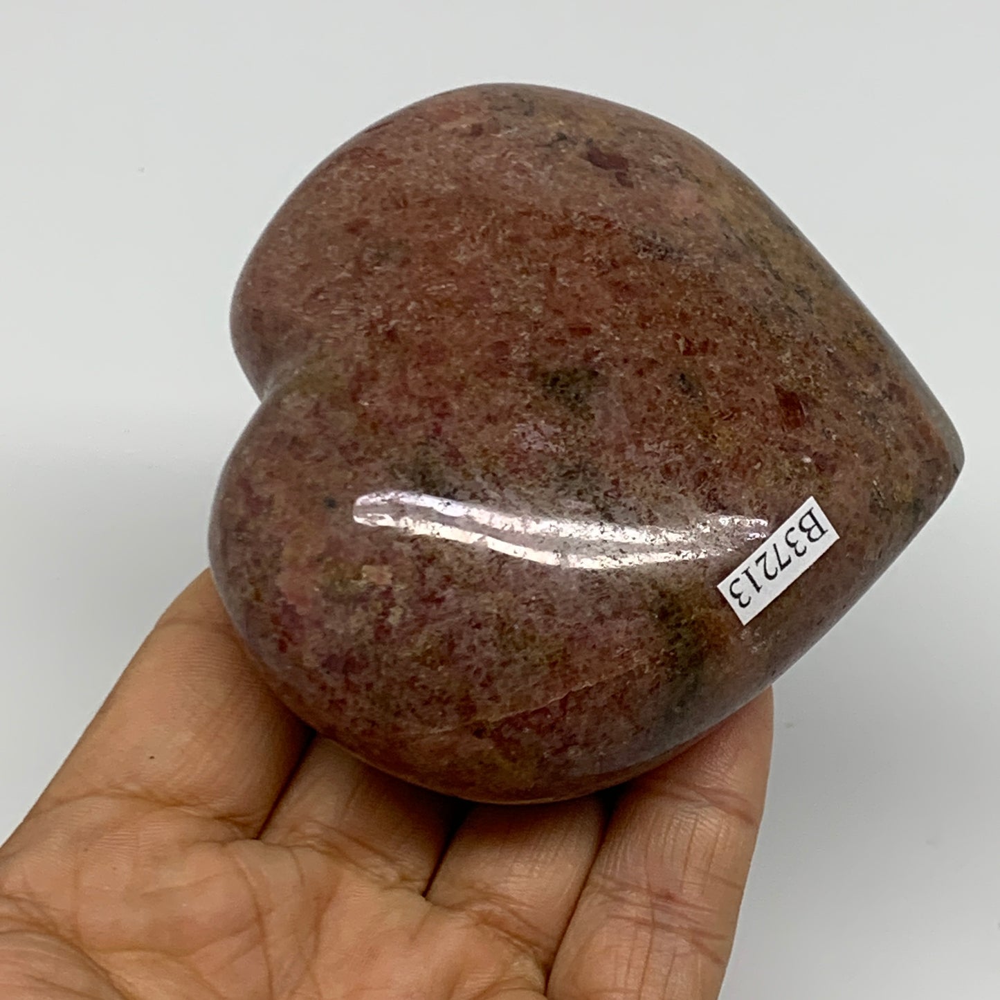 0.89 lbs, 3.1"x3.3"x1.5", Natural Rhodonite Heart Polished Crystal, B37213