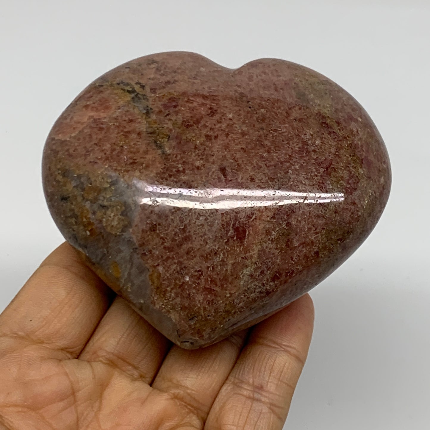 0.89 lbs, 3.1"x3.3"x1.5", Natural Rhodonite Heart Polished Crystal, B37213