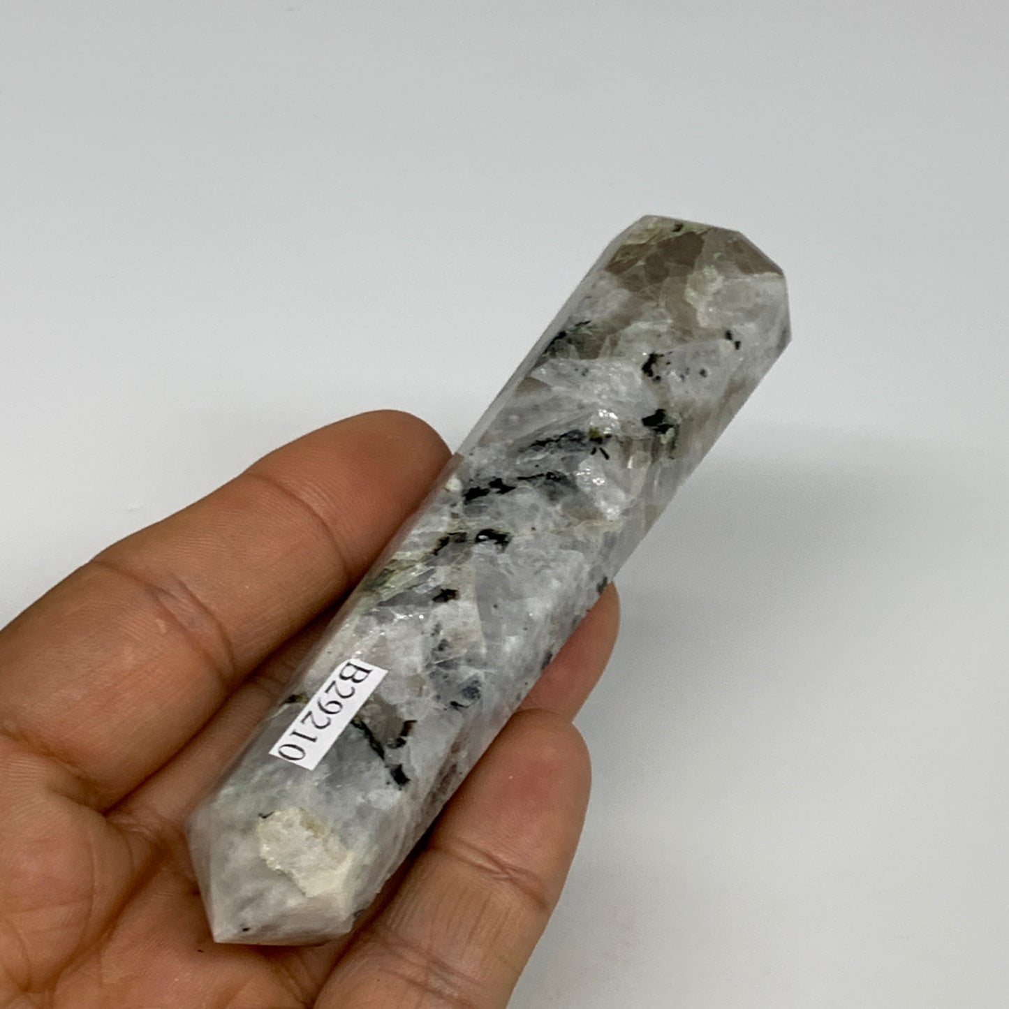 88.6g, 4.1"x0.9", Rainbow Moonstone Tower Obelisk Point Crystal @India, B29210