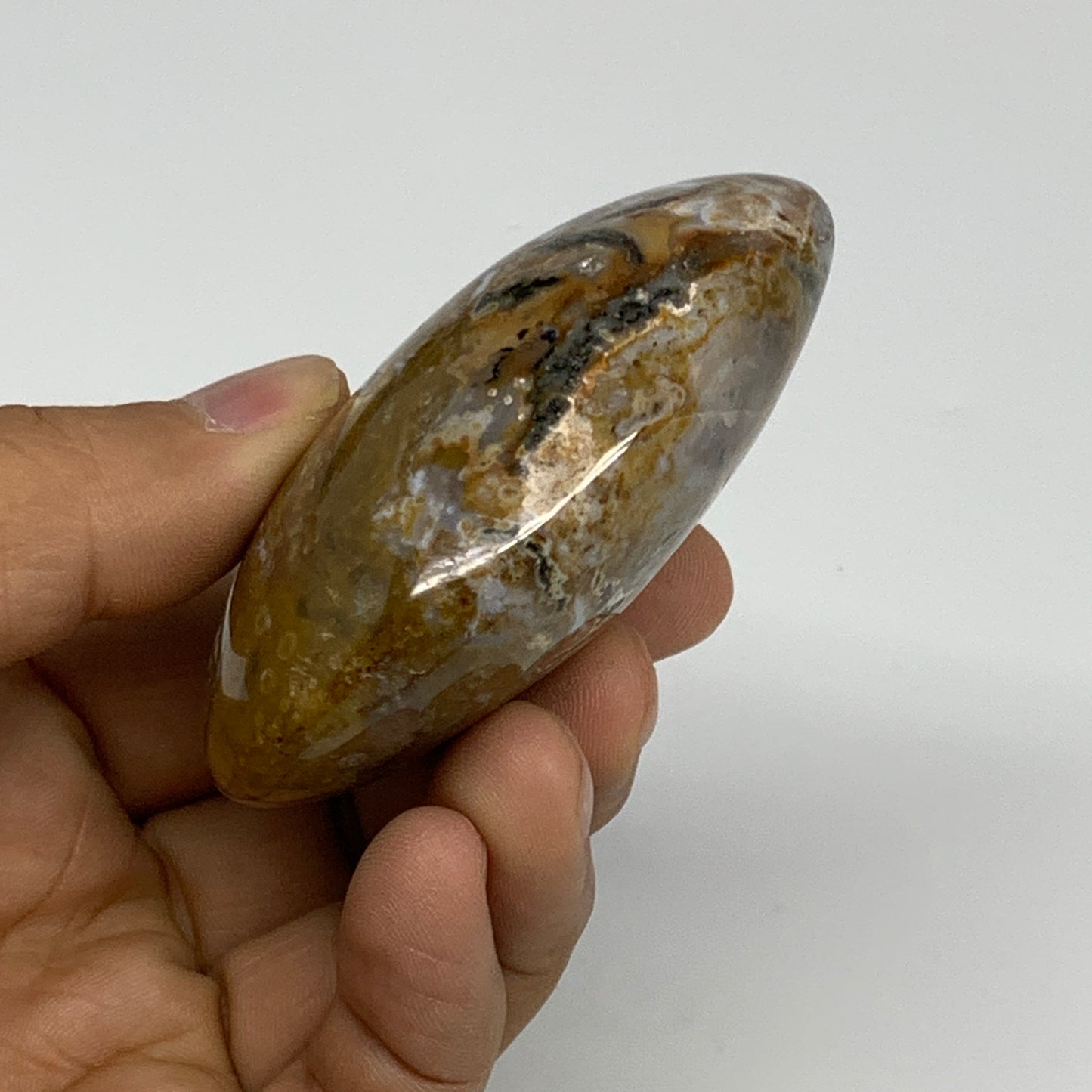 131.1g, 2.7"x2"x1.1" Natural Ocean Jasper Palm-Stone Orbicular Jasper, B30750