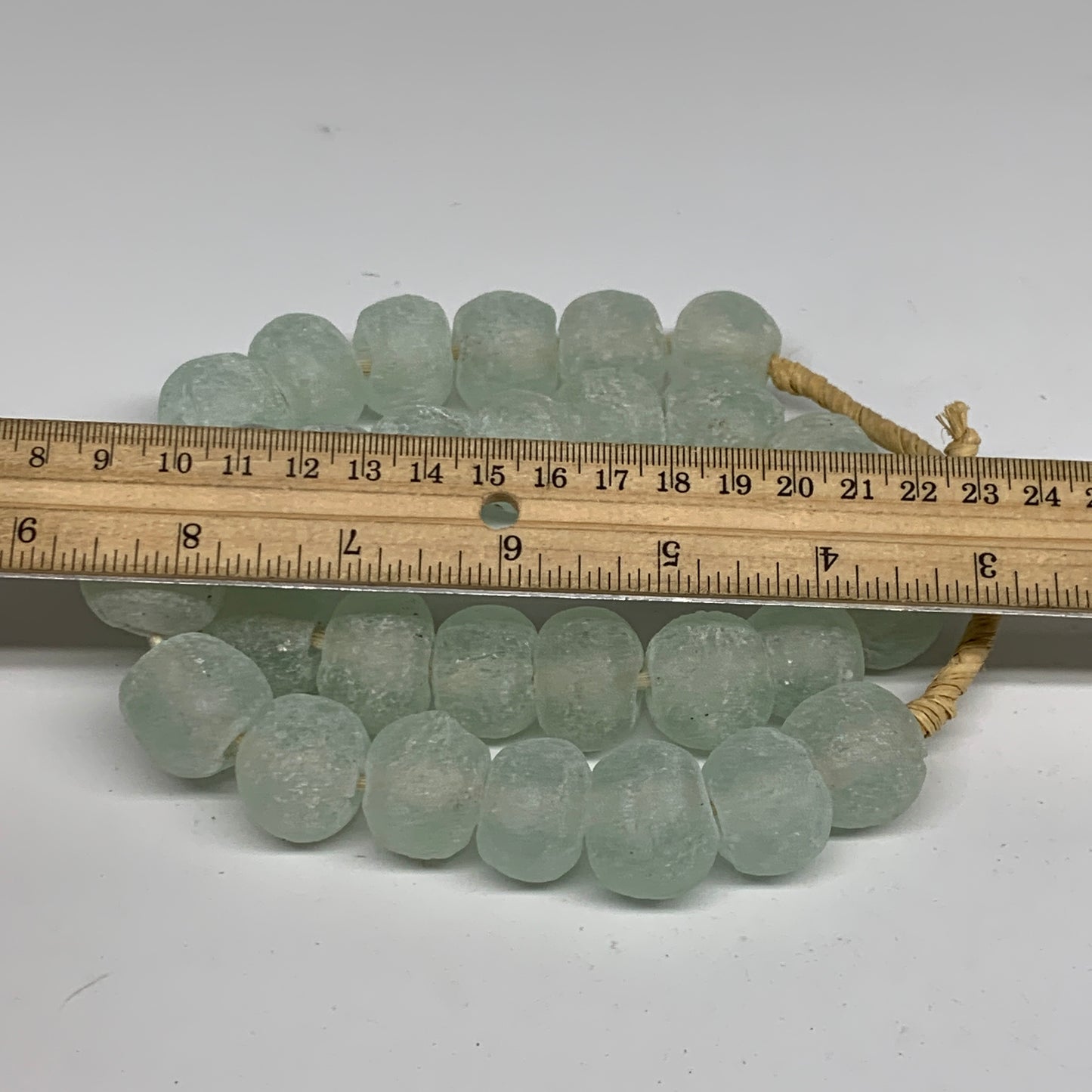 0.95 lbs, 15mm-24mm, 1 Strand, 31 beads, Green/Blue Sea Glass Beads, B35704