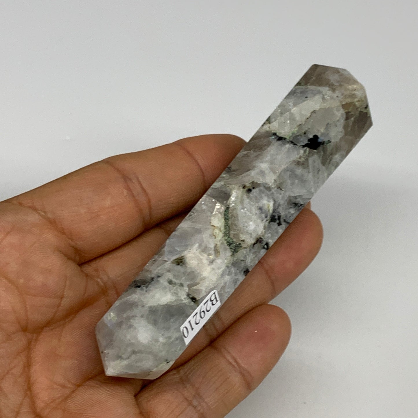 88.6g, 4.1"x0.9", Rainbow Moonstone Tower Obelisk Point Crystal @India, B29210