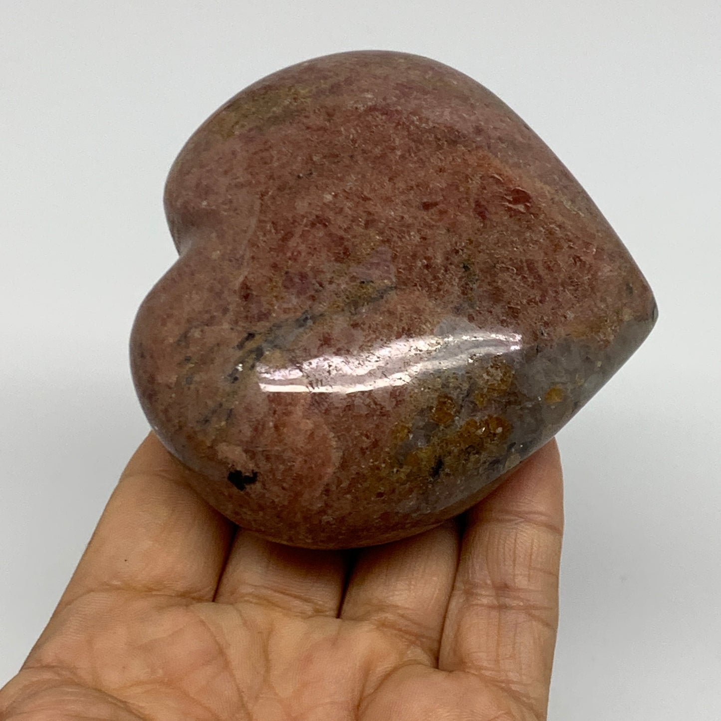 0.89 lbs, 3.1"x3.3"x1.5", Natural Rhodonite Heart Polished Crystal, B37213