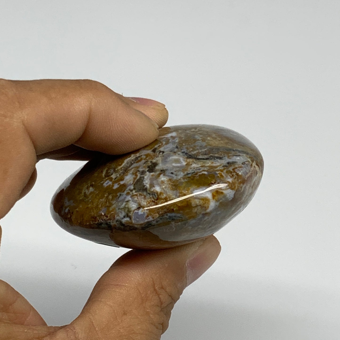 131.1g, 2.7"x2"x1.1" Natural Ocean Jasper Palm-Stone Orbicular Jasper, B30750