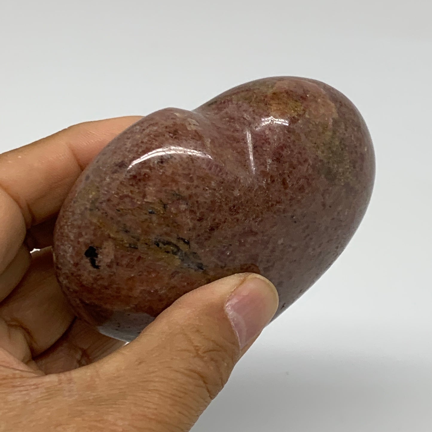 0.89 lbs, 3.1"x3.3"x1.5", Natural Rhodonite Heart Polished Crystal, B37213