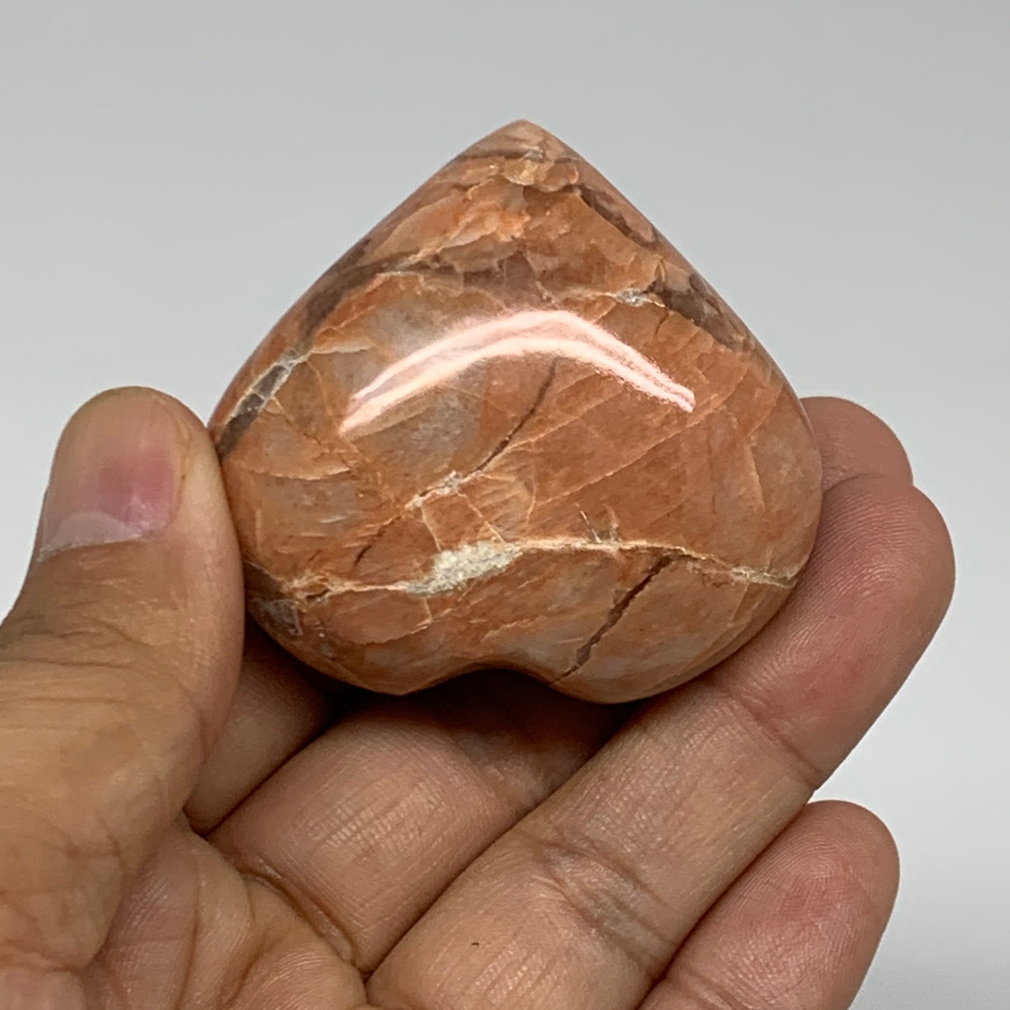 72.3g, 1.8"x2"x1", Peach Moonstone Heart Crystal Polished, B34999