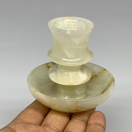 178g, 2.6"x1.4"x2.9", Natural Green Onyx Candle Holder Gemstone Hand Carved, B32