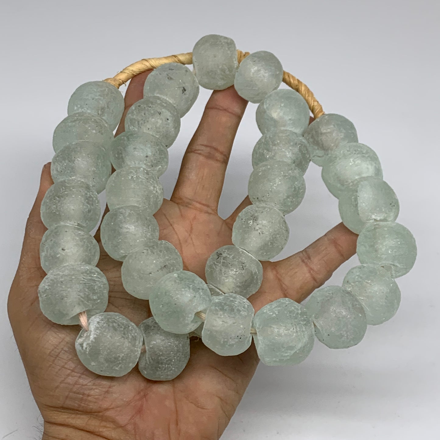 0.95 lbs, 15mm-23mm, 1 Strand, 31 beads, Green/Blue Sea Glass Beads, B35705