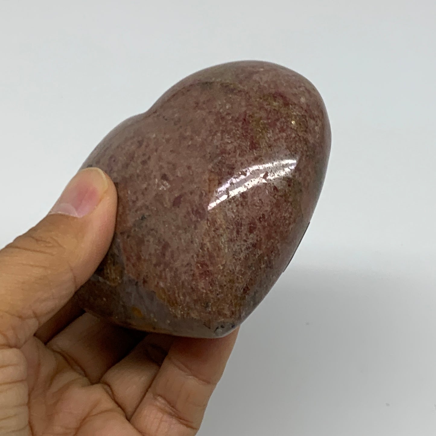 0.89 lbs, 3.1"x3.3"x1.5", Natural Rhodonite Heart Polished Crystal, B37213