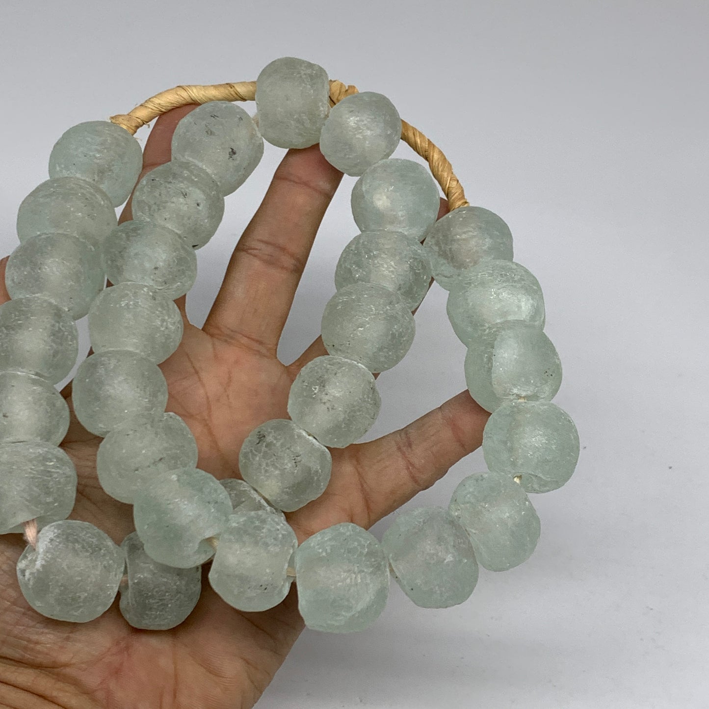 0.95 lbs, 15mm-23mm, 1 Strand, 31 beads, Green/Blue Sea Glass Beads, B35705