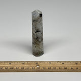 88.6g, 4.1"x0.9", Rainbow Moonstone Tower Obelisk Point Crystal @India, B29210