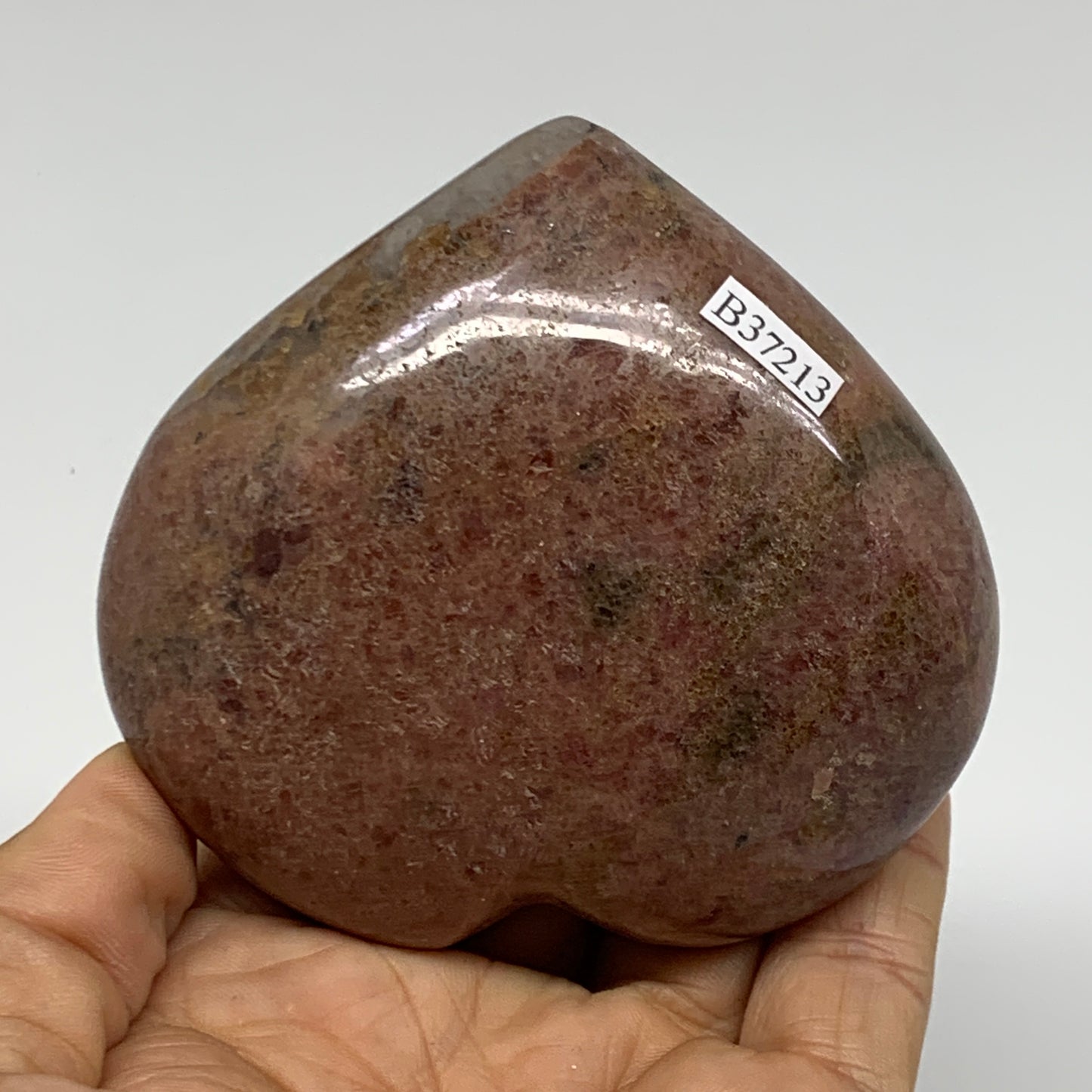 0.89 lbs, 3.1"x3.3"x1.5", Natural Rhodonite Heart Polished Crystal, B37213