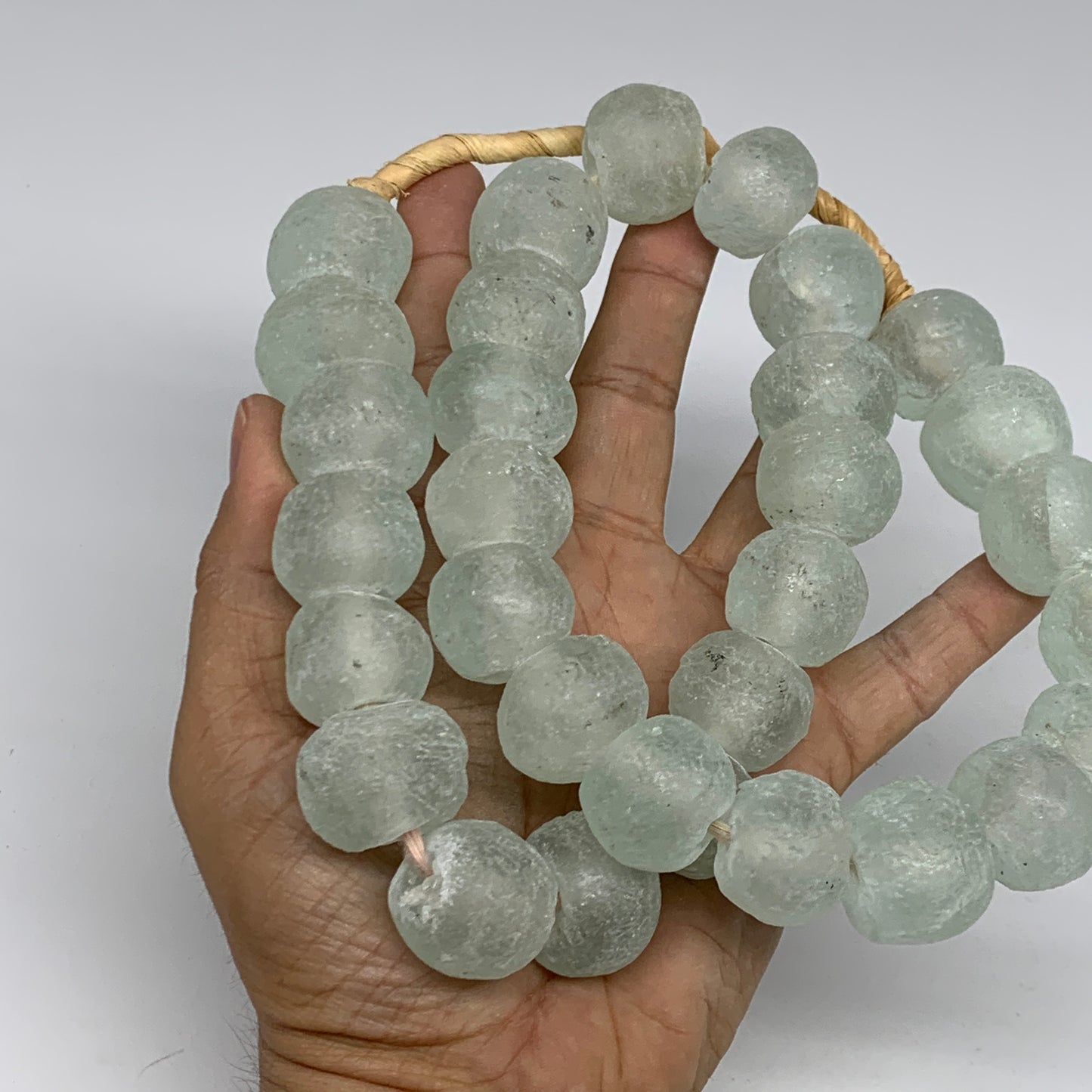 0.95 lbs, 15mm-23mm, 1 Strand, 31 beads, Green/Blue Sea Glass Beads, B35705