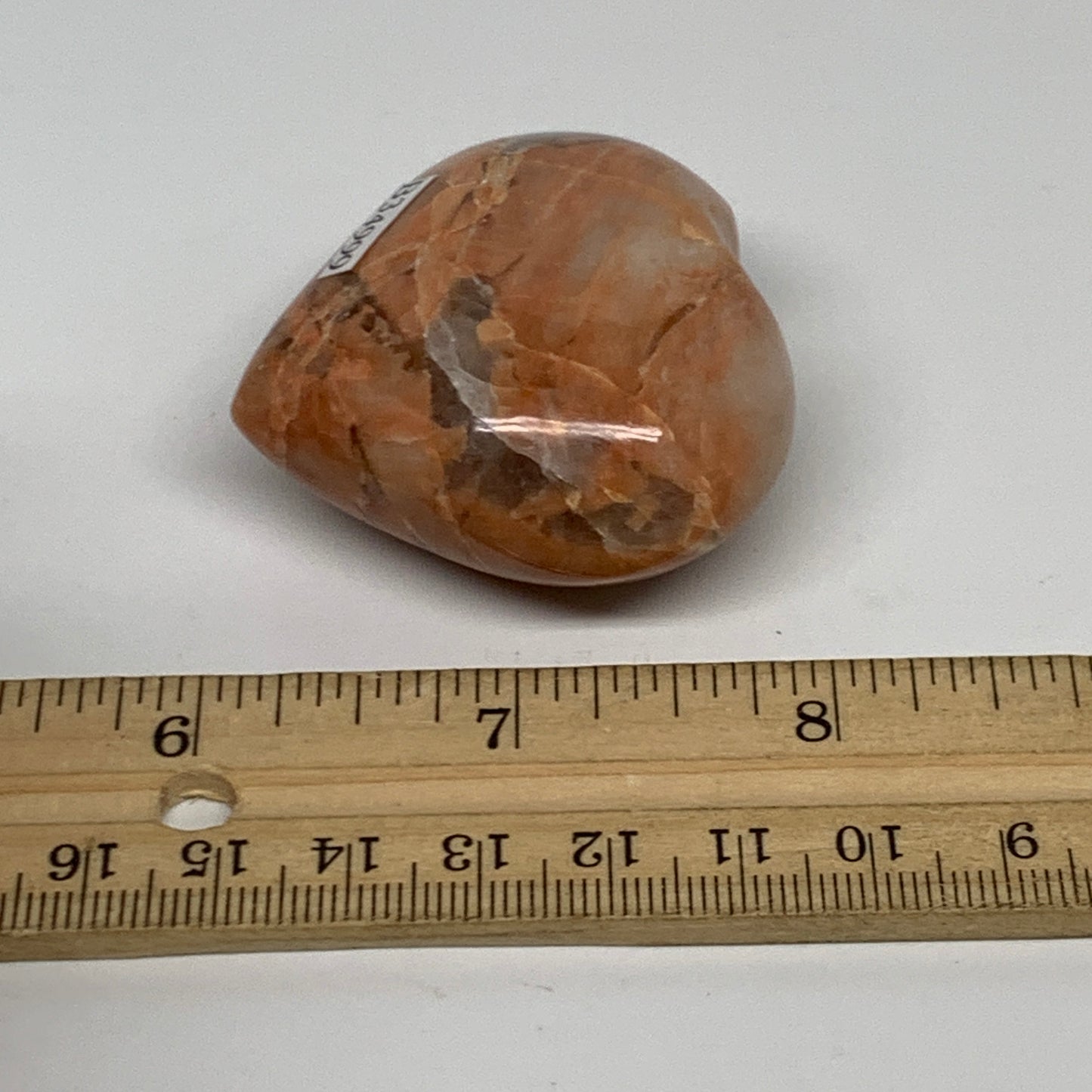 72.3g, 1.8"x2"x1", Peach Moonstone Heart Crystal Polished, B34999