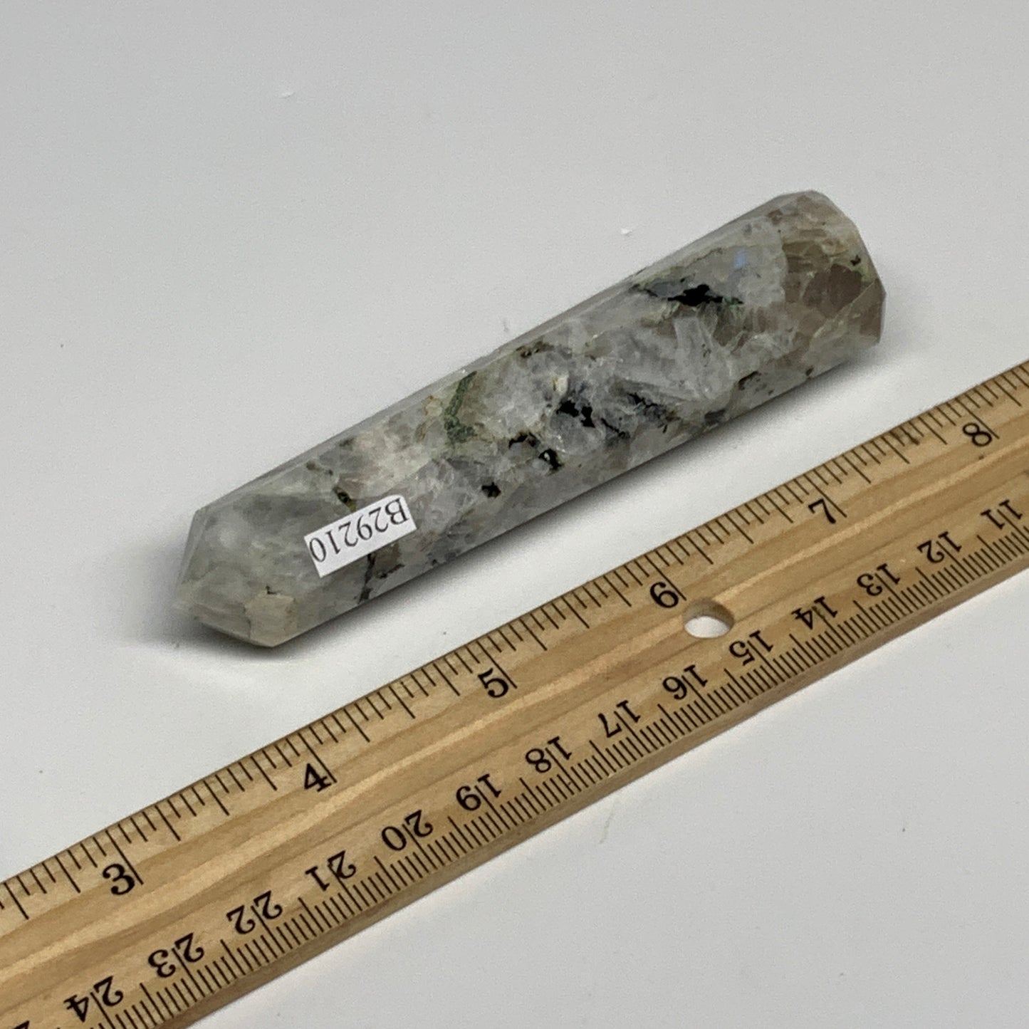 88.6g, 4.1"x0.9", Rainbow Moonstone Tower Obelisk Point Crystal @India, B29210