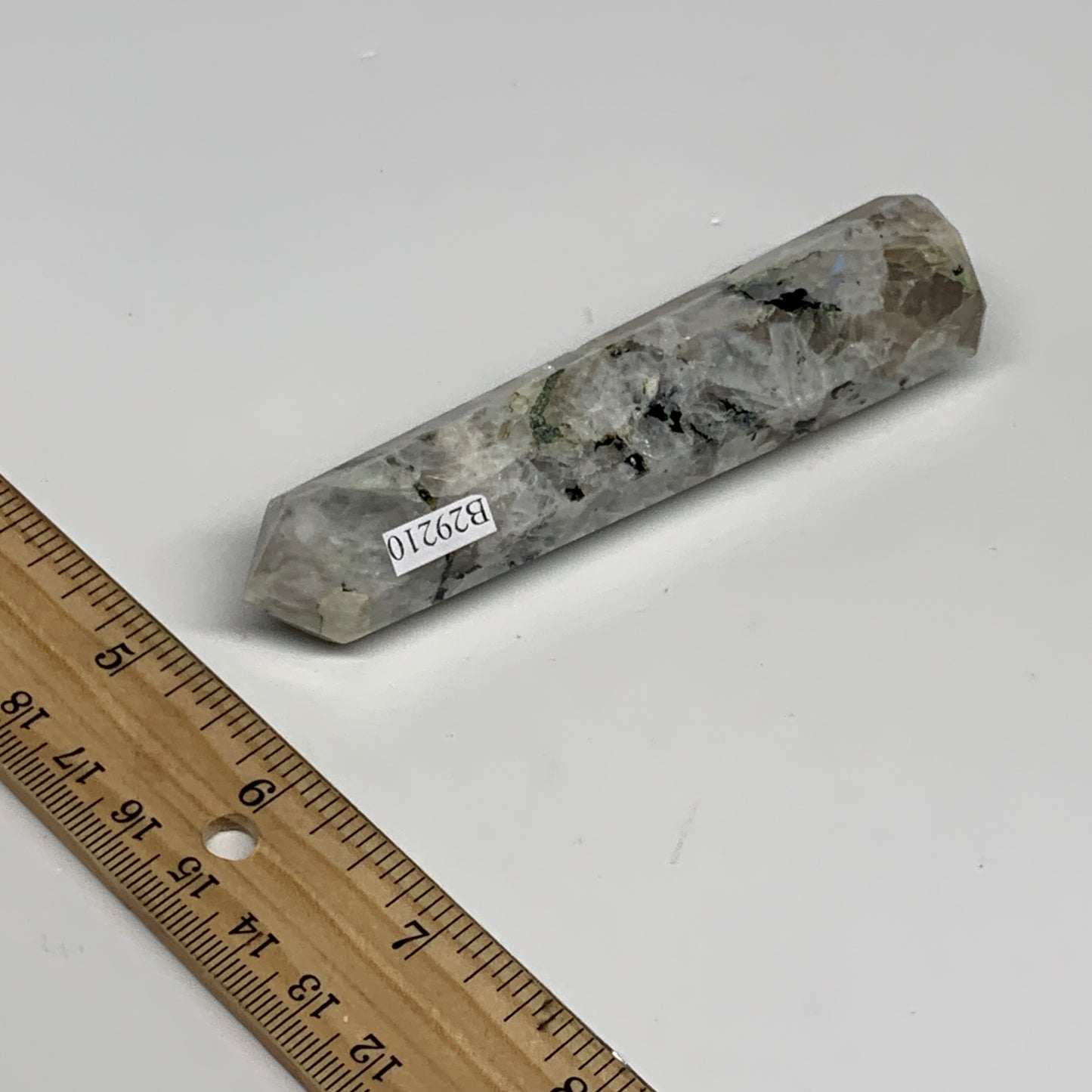 88.6g, 4.1"x0.9", Rainbow Moonstone Tower Obelisk Point Crystal @India, B29210